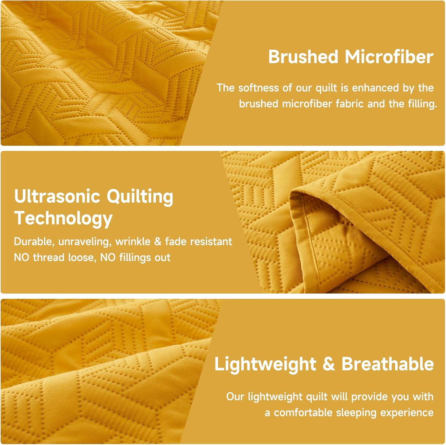 Lavsiry Mustard Yellow Quilt Set California King Size 3 Piece