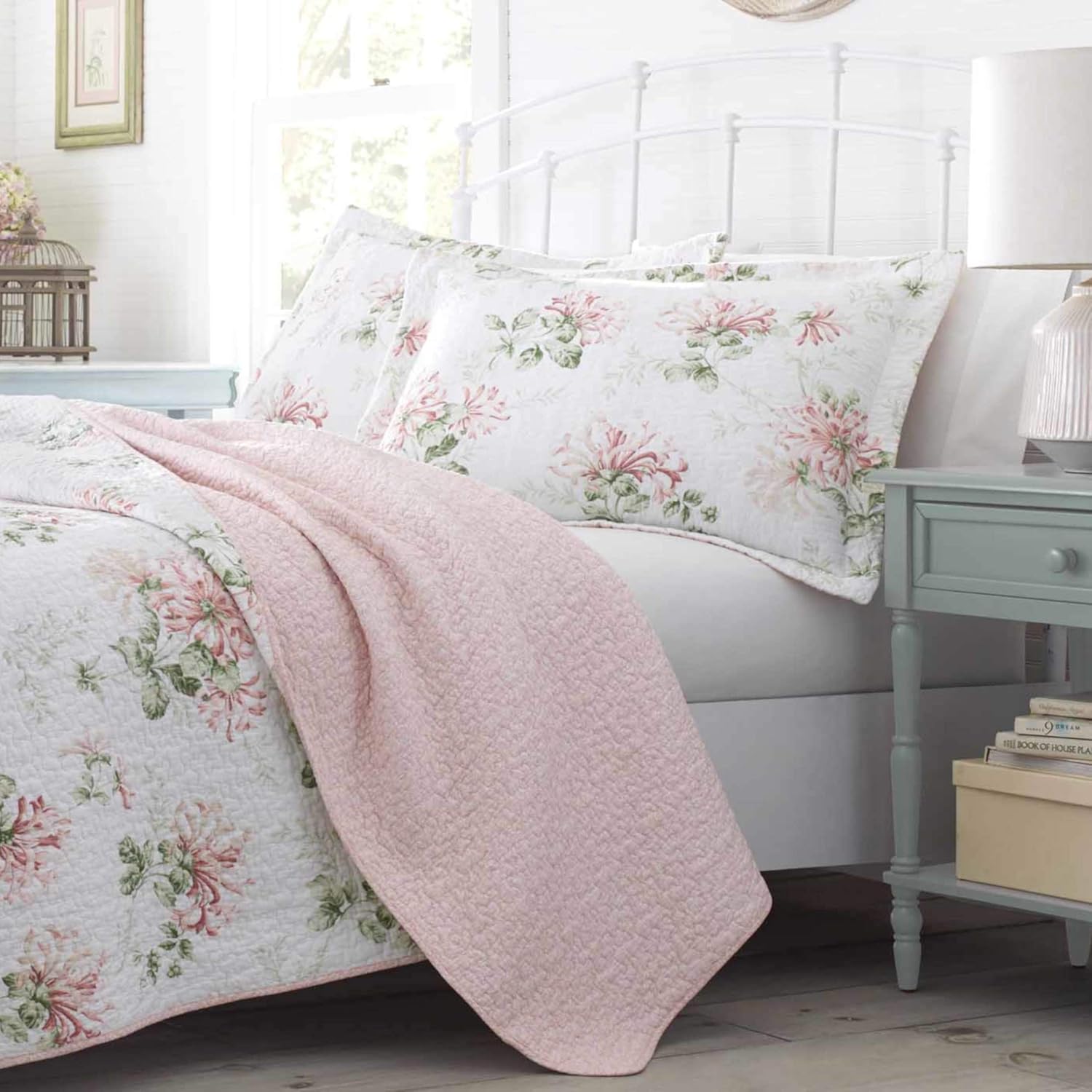 Laura Ashley Queen Quilt Set Honeysuckle Pink