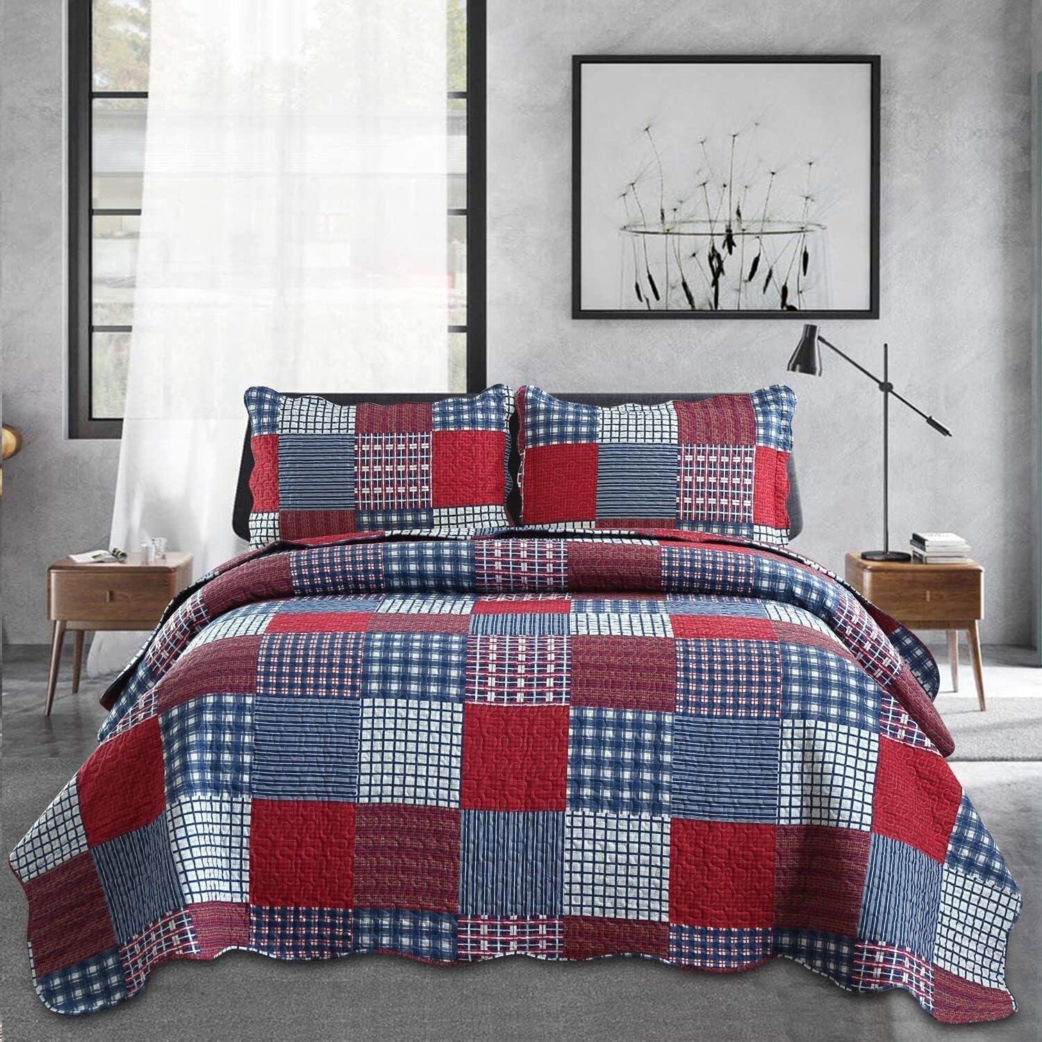 Jessy Home Plaid Quilt Set King Size Bedspread Coverlet
