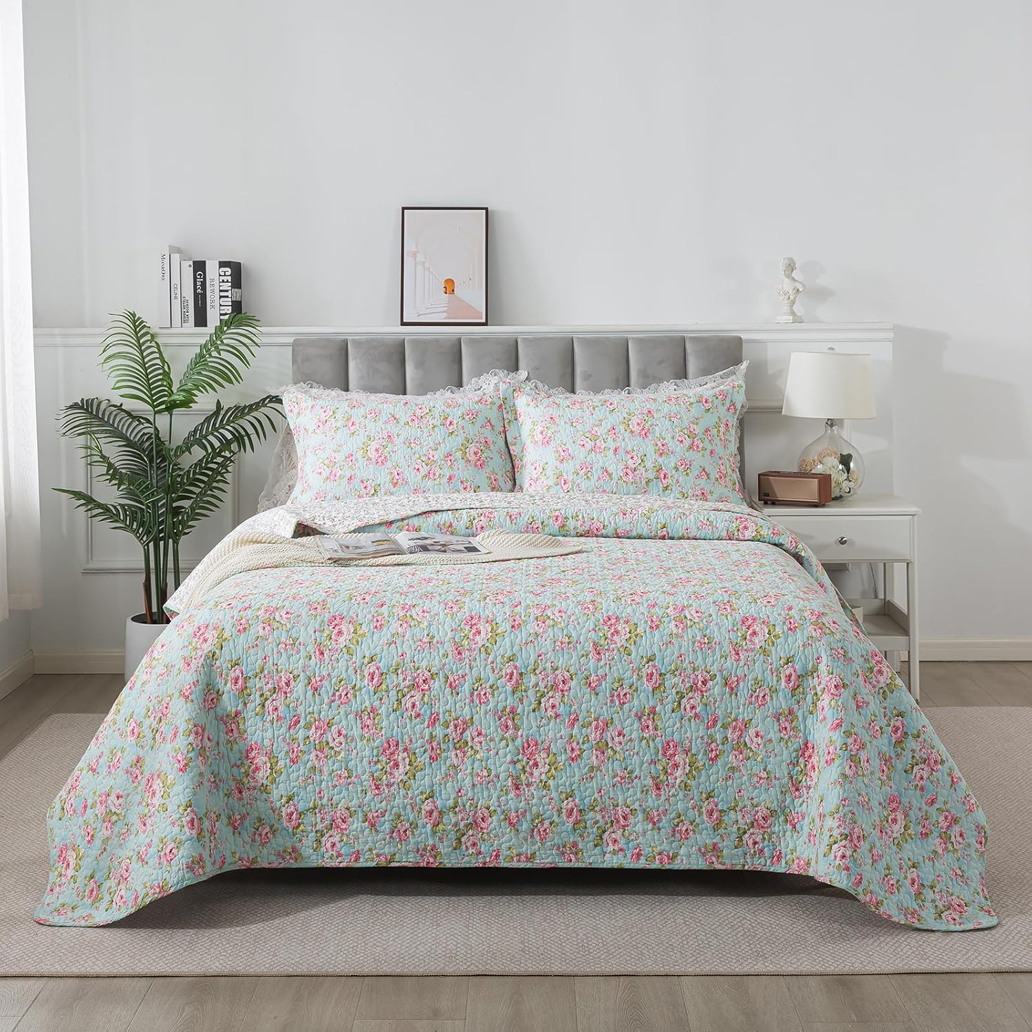 Brandream 3-Piece Shabby Chic Floral Quilt Set