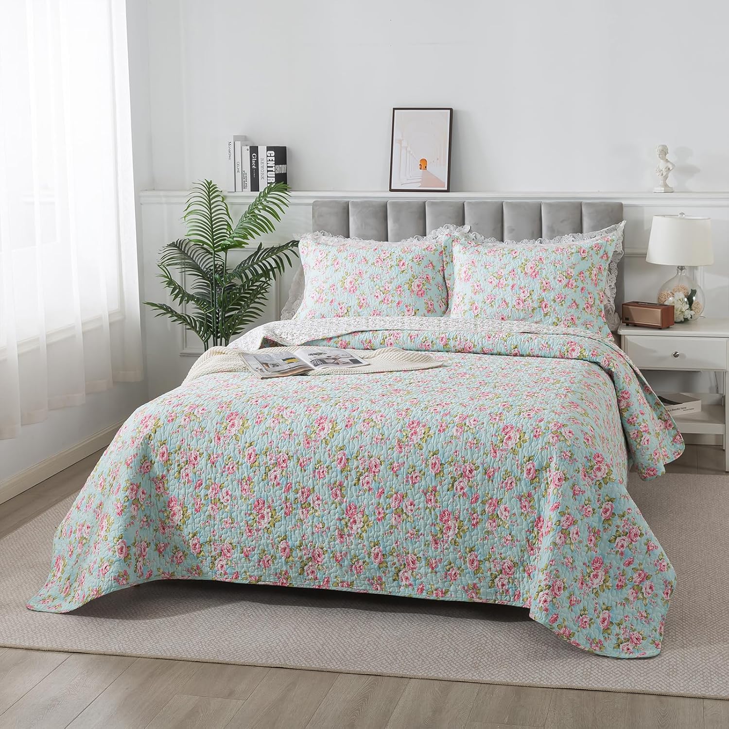 Brandream 3-Piece Shabby Chic Floral Quilt Set