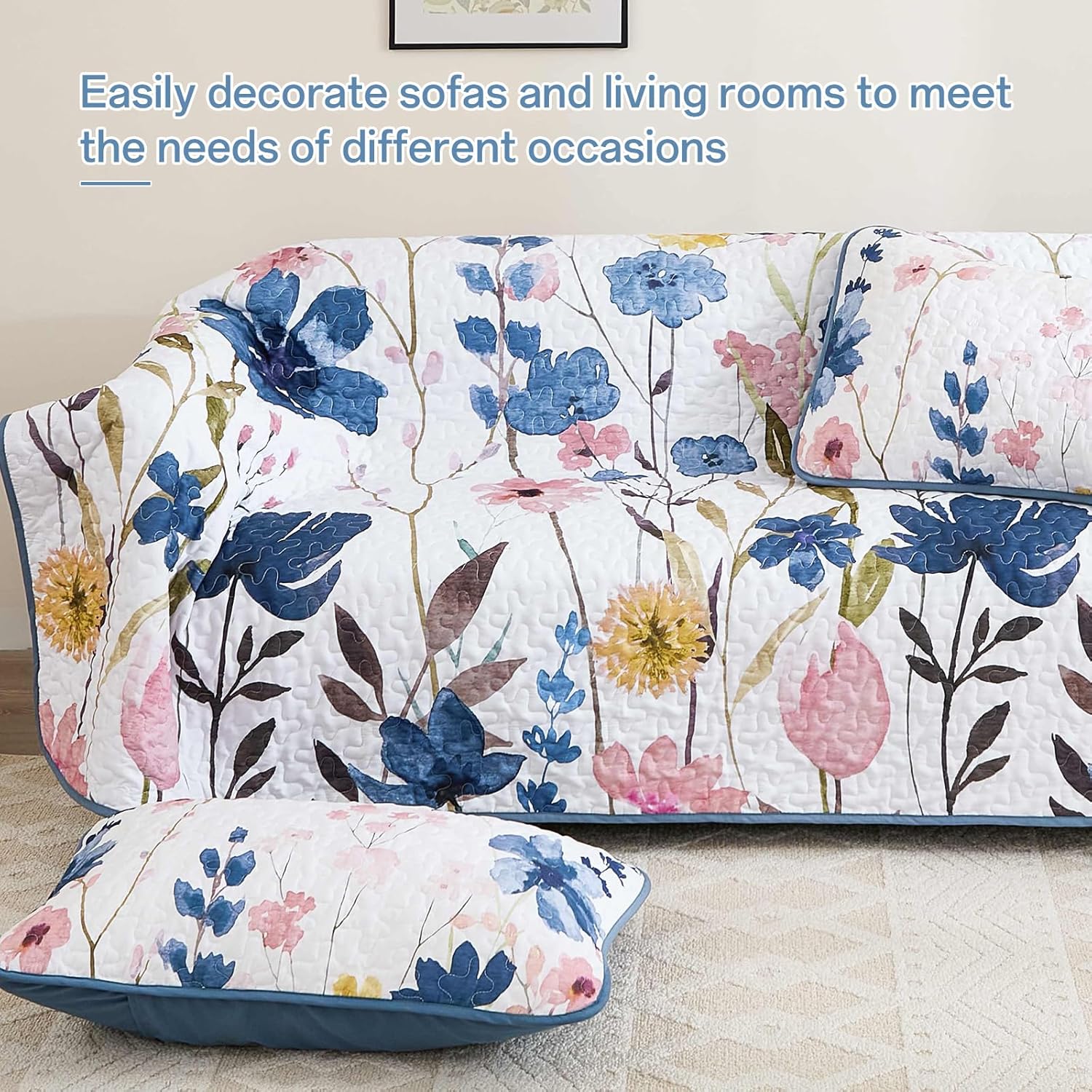 Anibedding Dark Blue Floral Quilt Set King