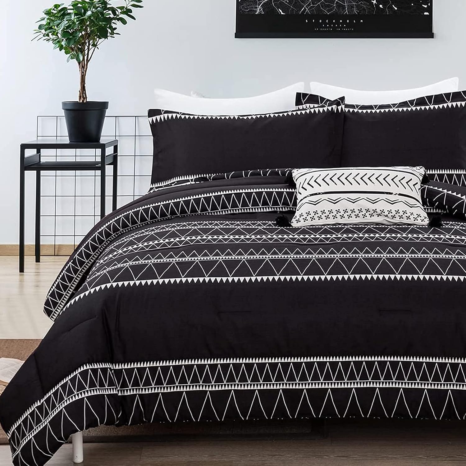 WONGS BEDDING Black Comforter Set Full 3 Pieces
