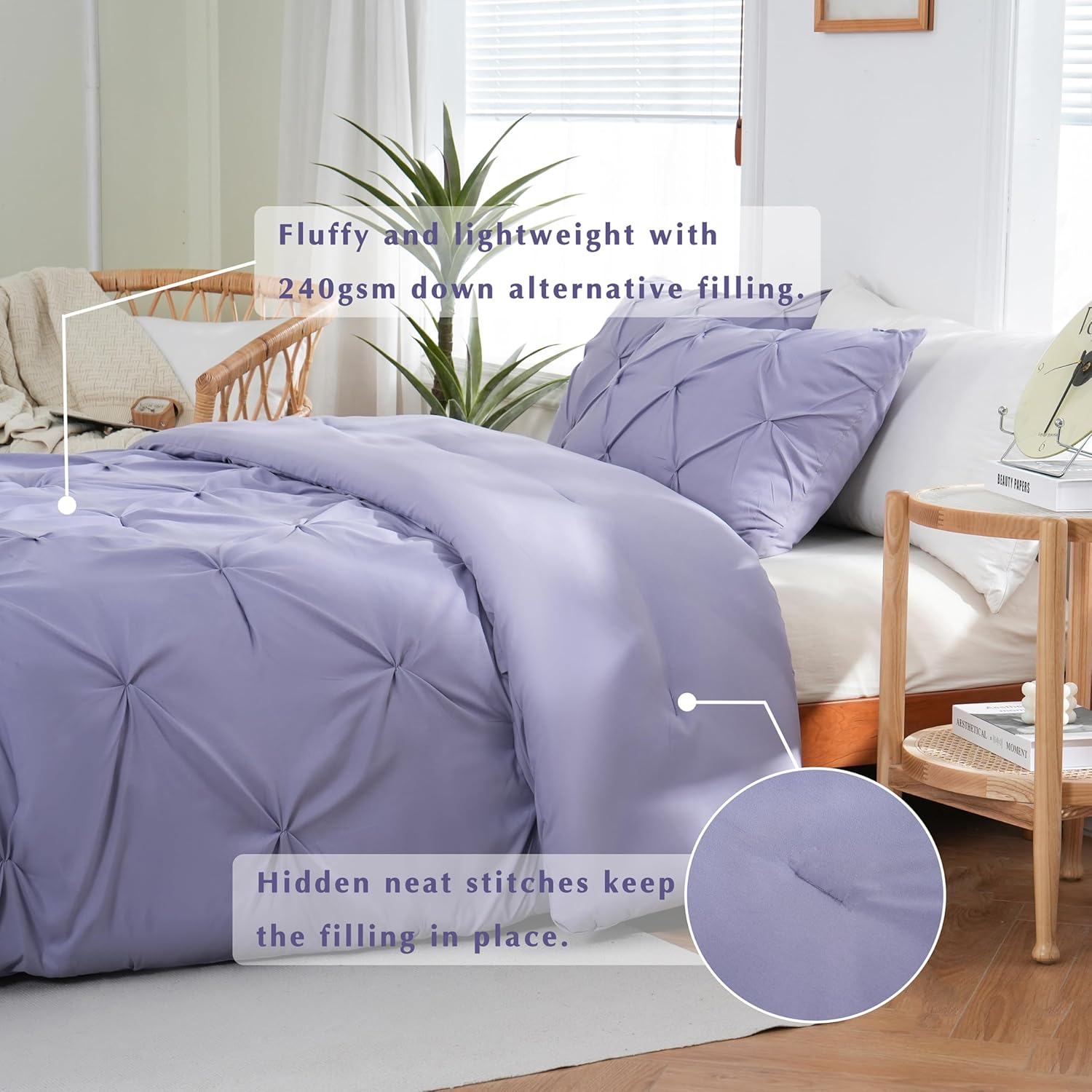 DOWNCOOL Comforter Set - Lavender Purple 3 Piece Bedding