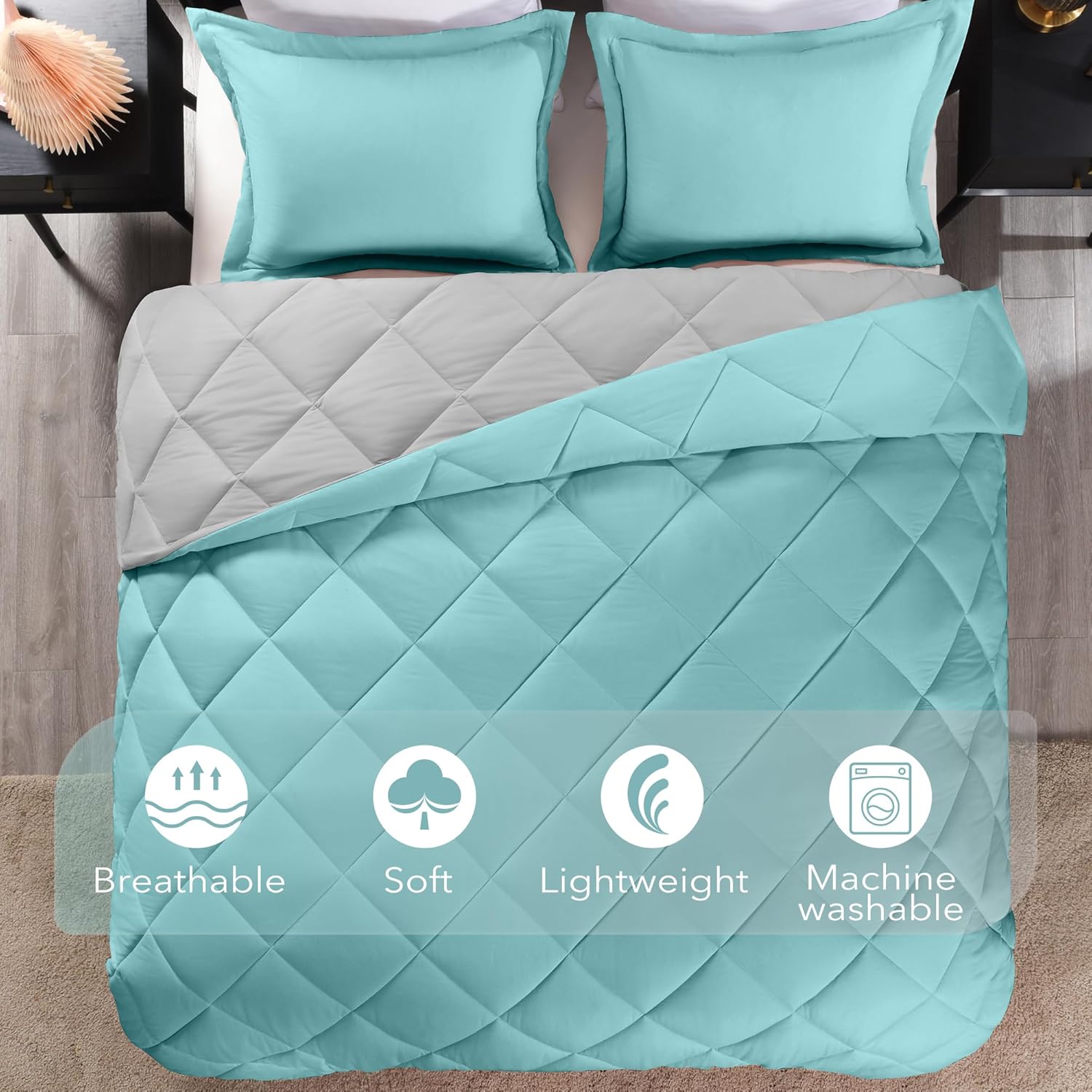 Downluxe California King Comforter Set - Teal and Gray