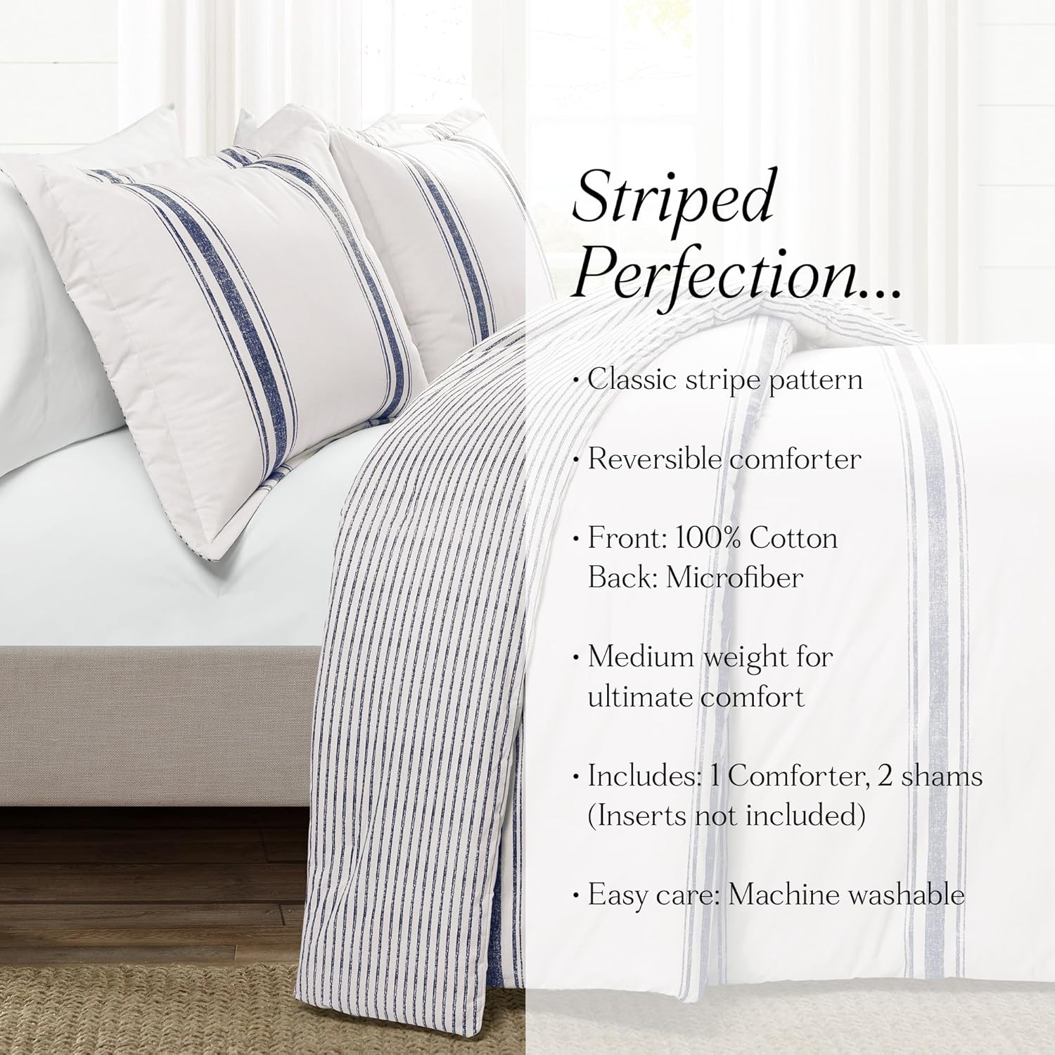 Lush Decor Farmhouse Stripe Reversible Comforter Set