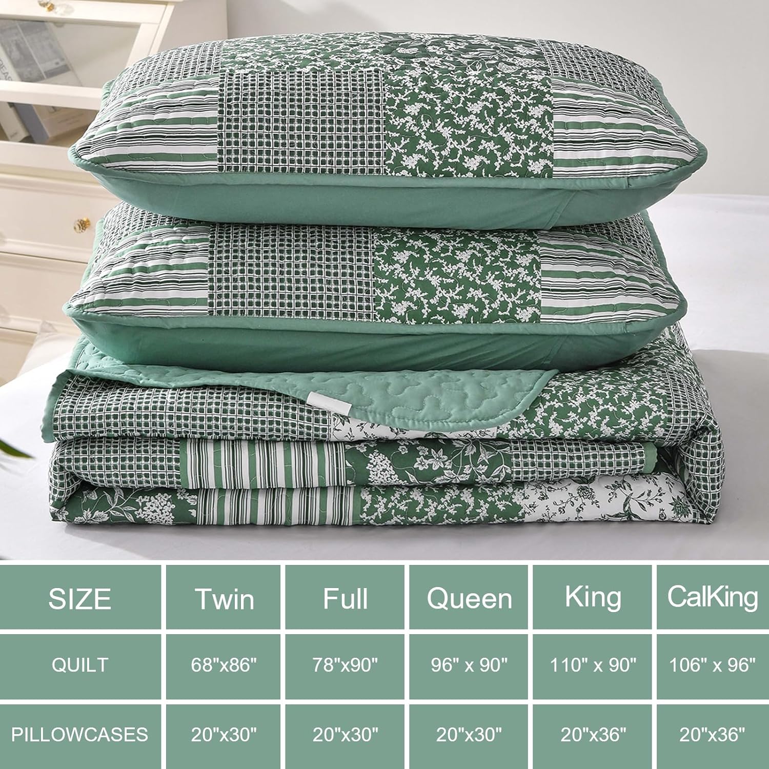 Mybedsoul Green Quilt Set Full Size 3 Pieces