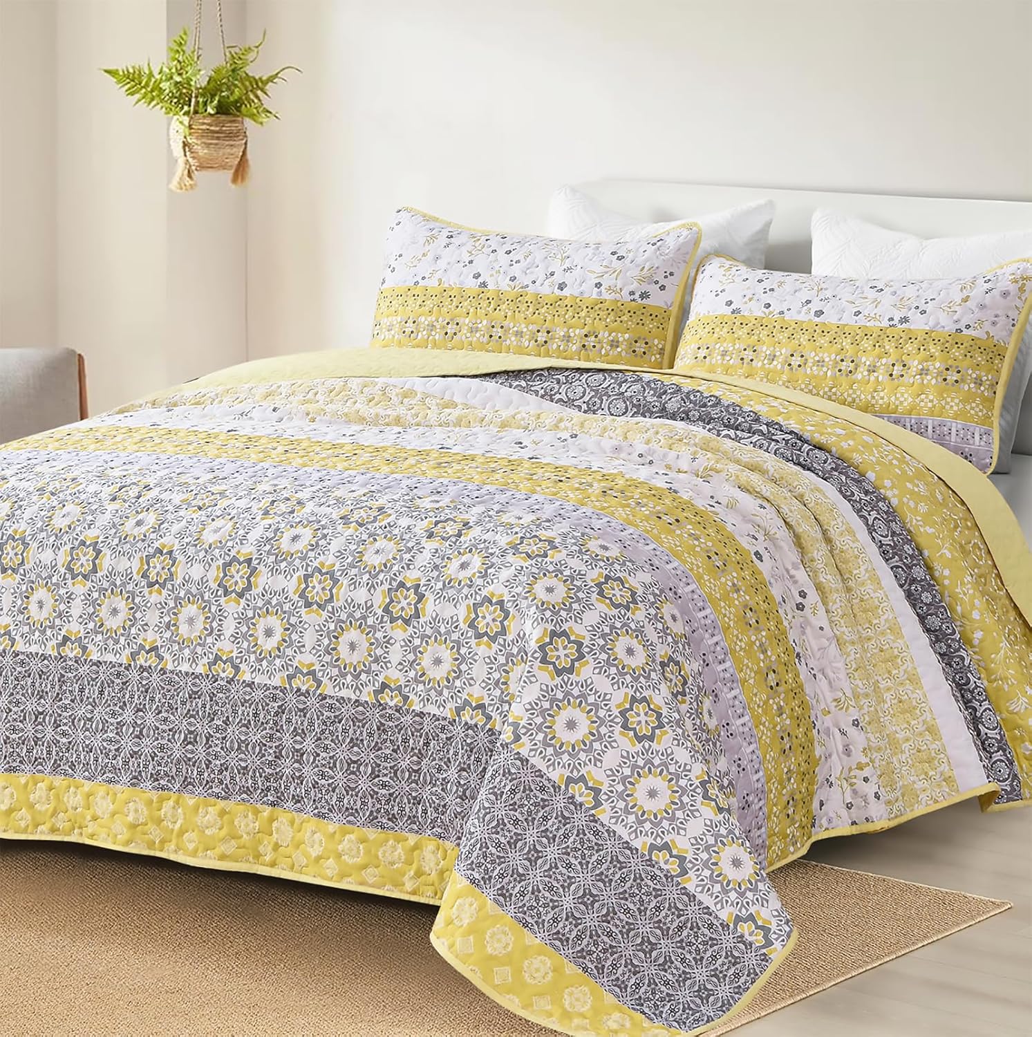WONGS BEDDING Boho Yellow Quilt Set California King 1