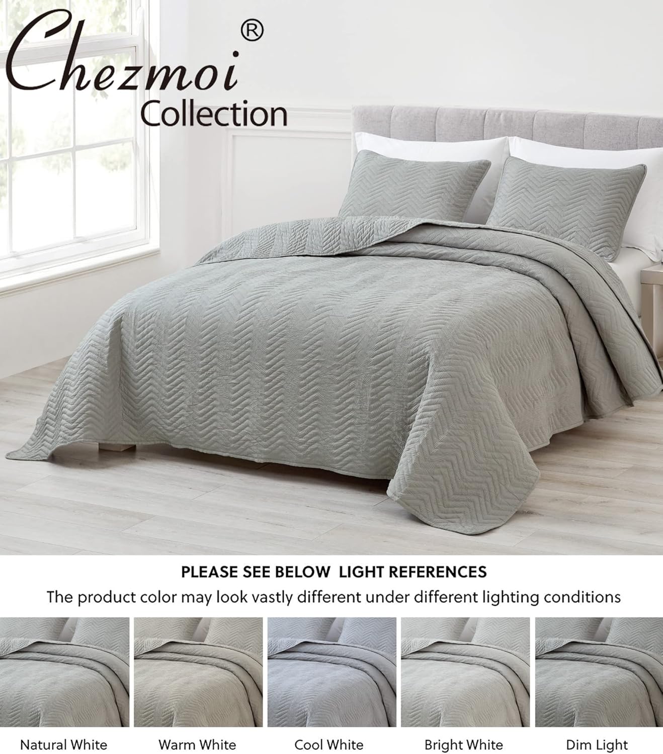 Chezmoi Weaver 3-Piece King Quilt Set in Gray
