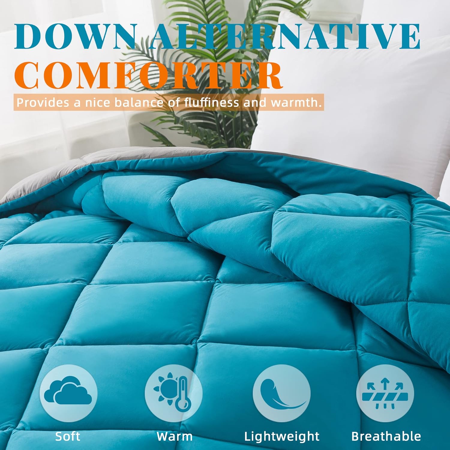 Dawade 100 Egyptian Cotton Comforter Set 3PCS Reversible Turquoise Grey