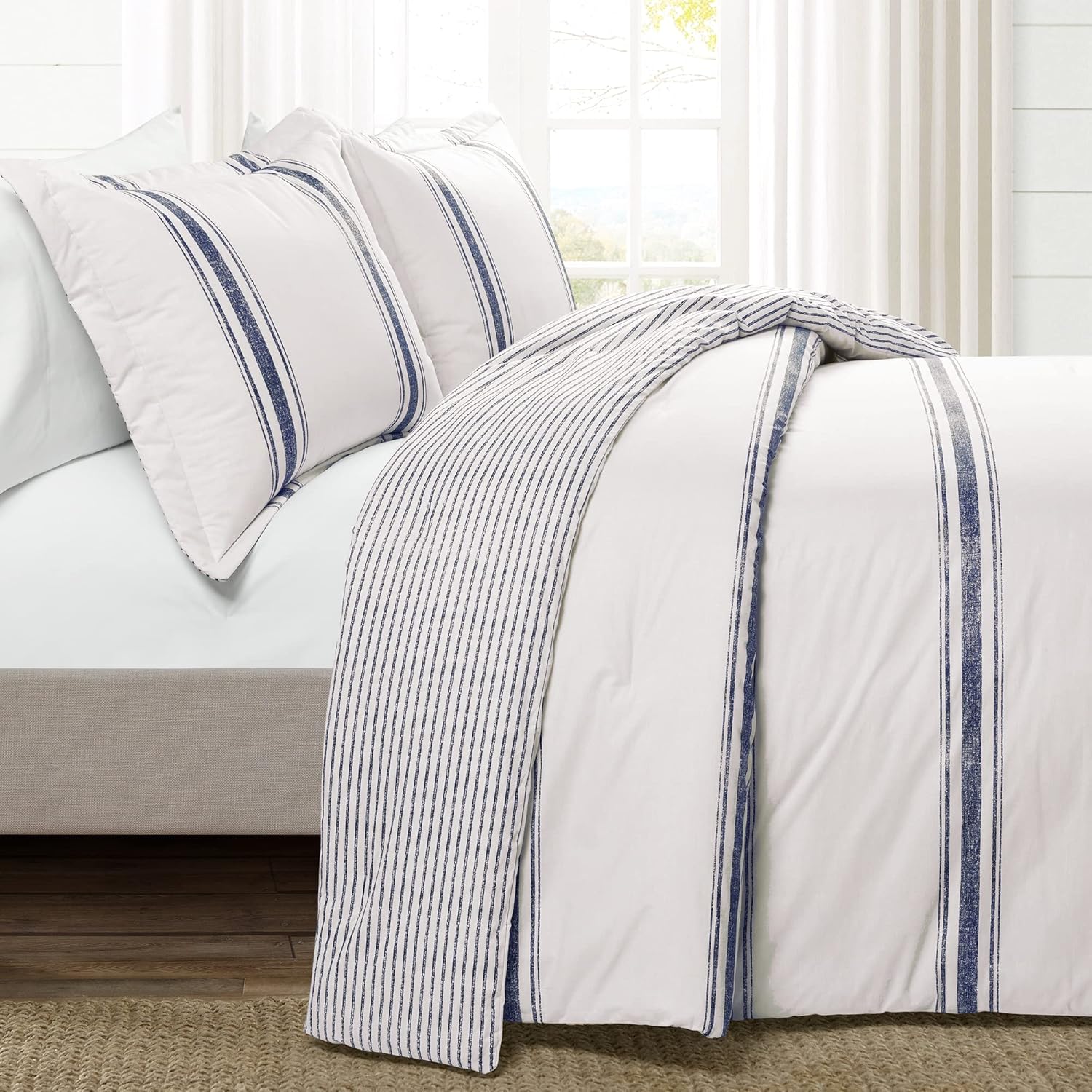 Lush Decor Farmhouse Stripe Reversible Comforter Set