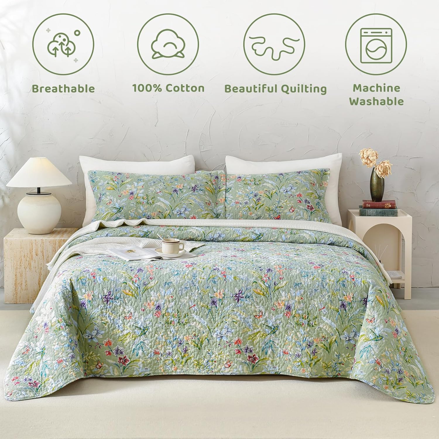Sanracie 100 Cotton Oversized King Quilt Set 3Pcs