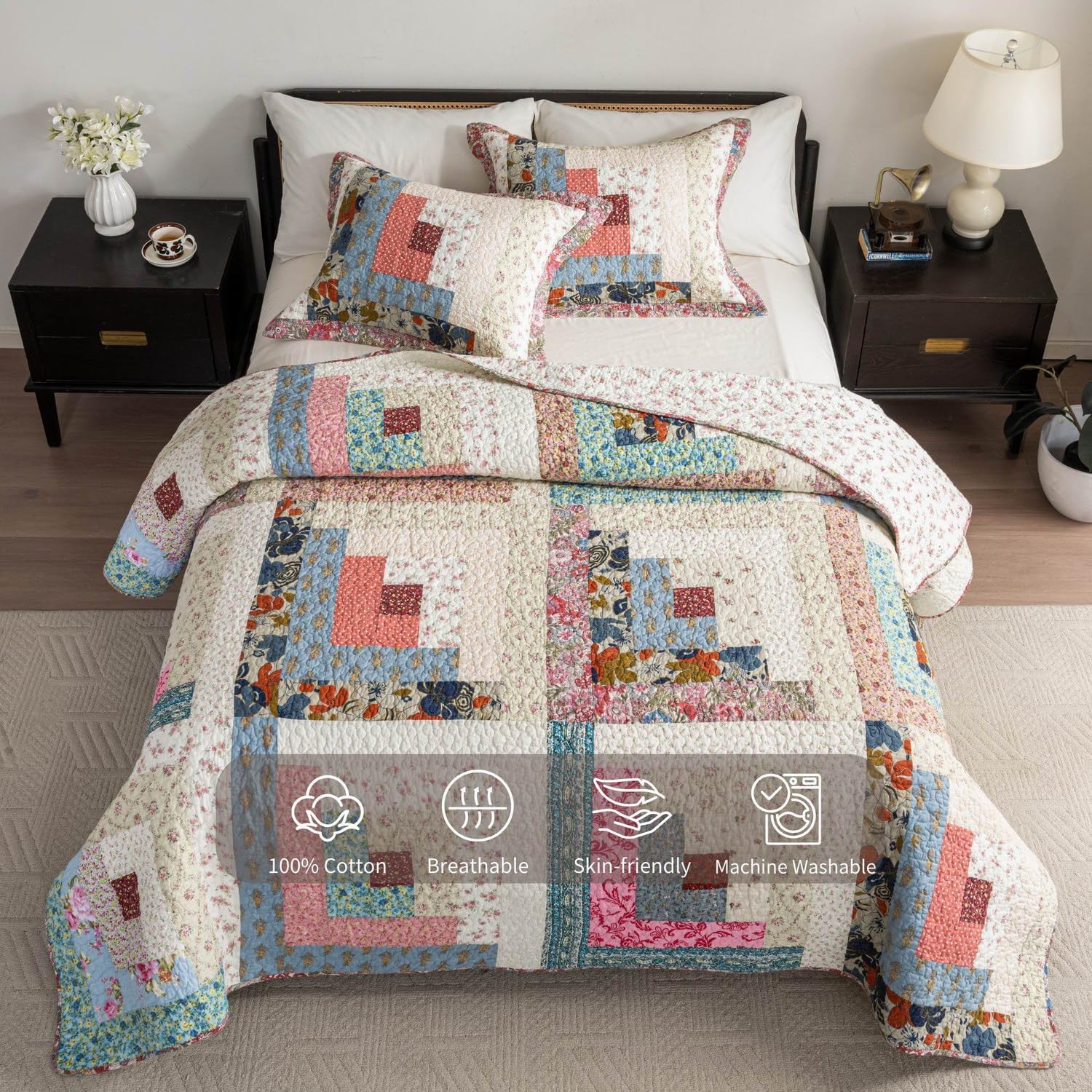 Meadow Park Cotton Patchwork Quilt Set Queen