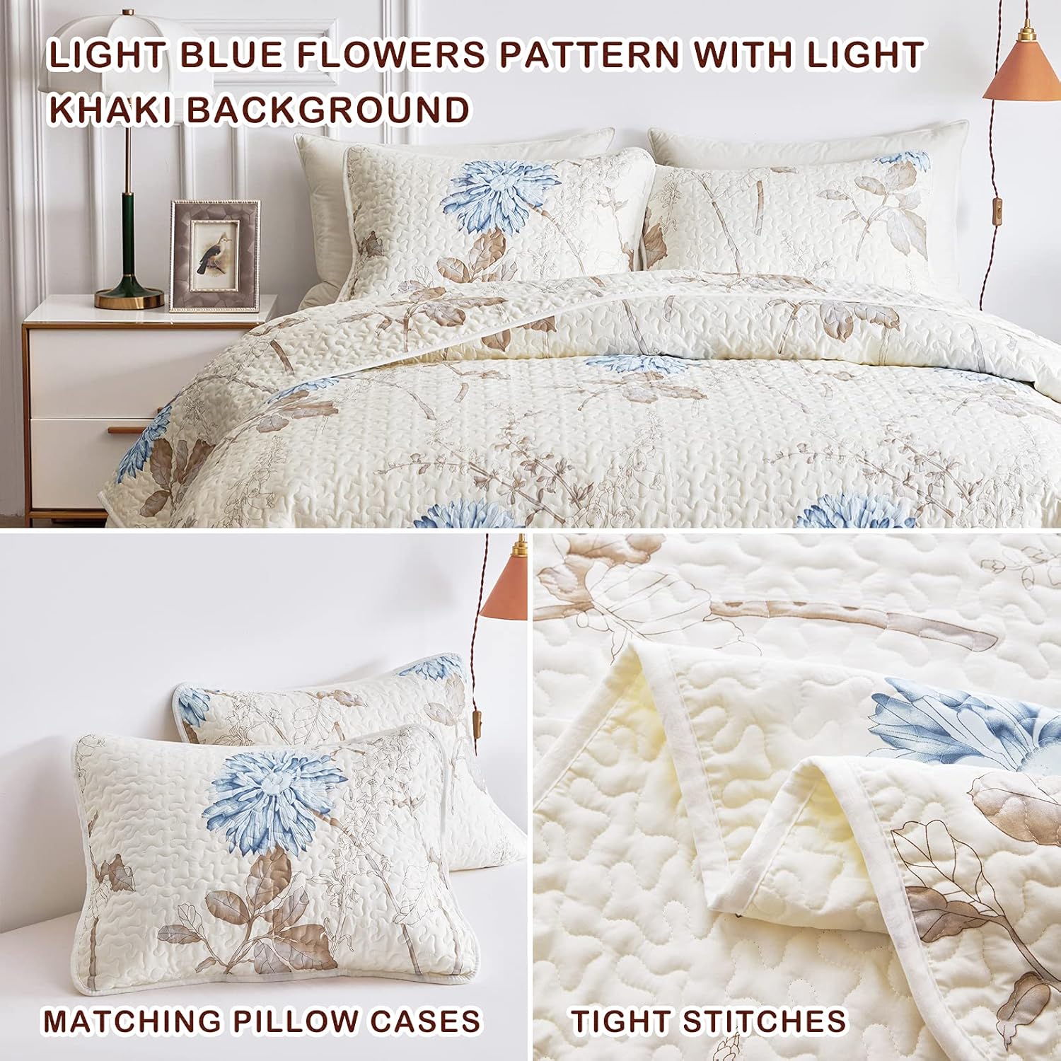 Joyreap 3-Piece Microfiber Quilt Set with Reversible Flower Design