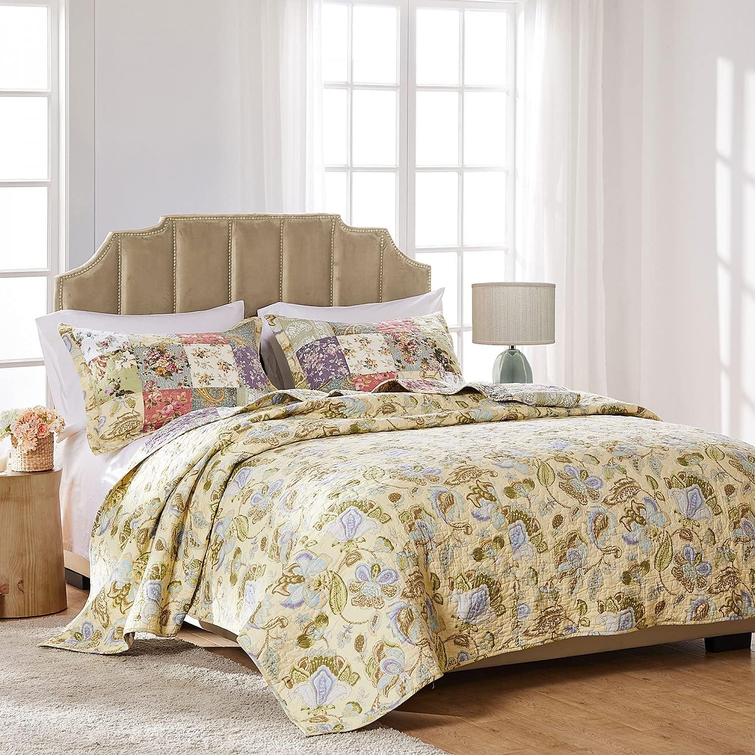 Greenland Home Blooming Prairie 100 Cotton Reversible Quilt Set 5-Piece KingCal King