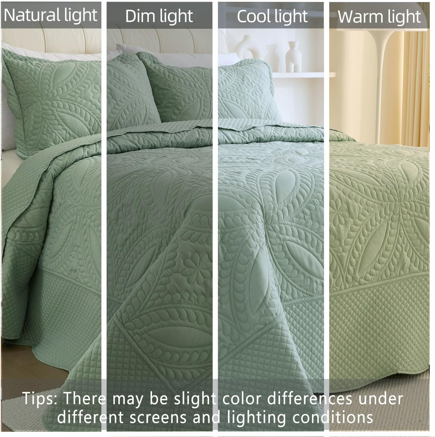 Cmfshape Oversize King Bedspread 128x120 Green Coin Pattern Quilt Set