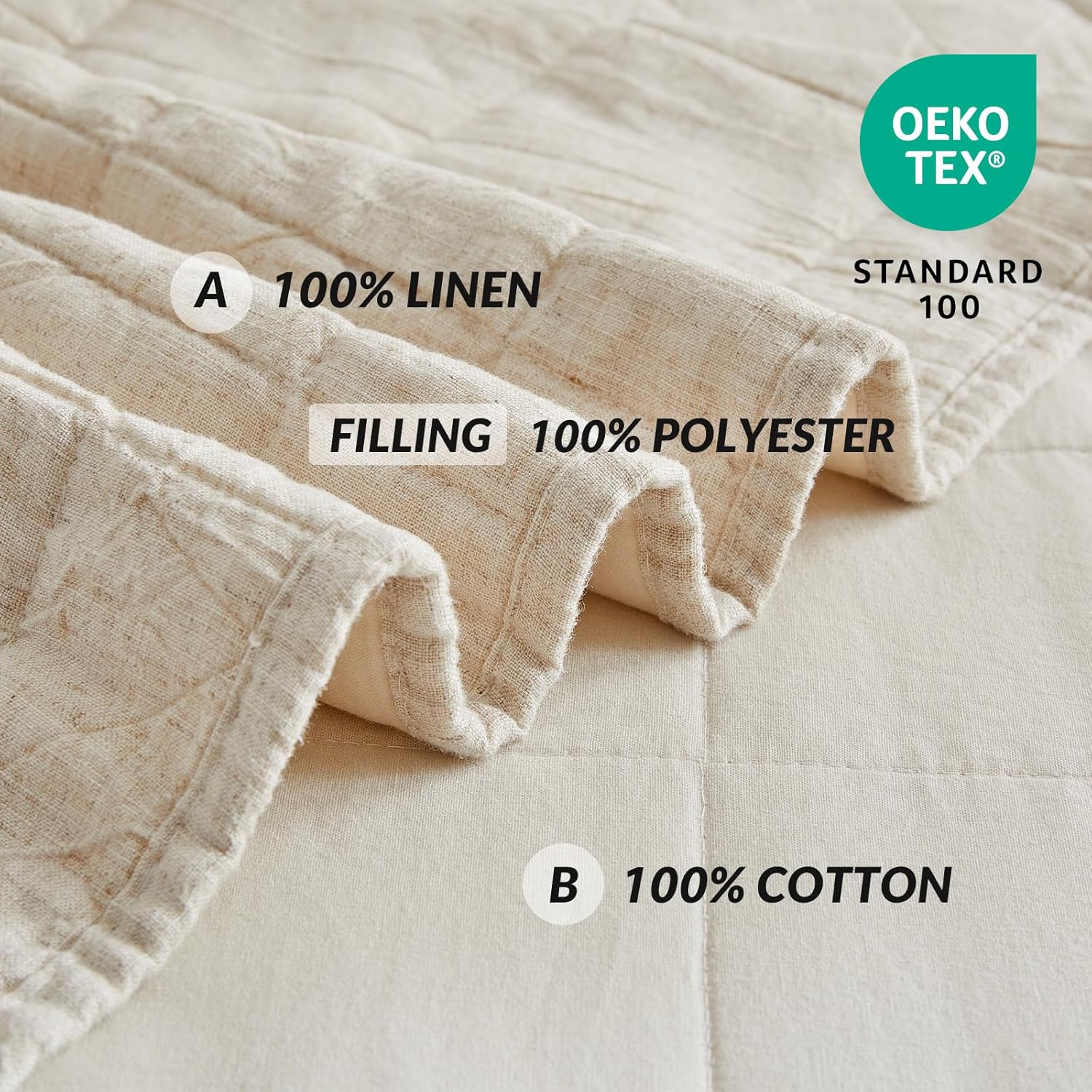 WARMDERN Linen Cotton Quilt Set King Size
