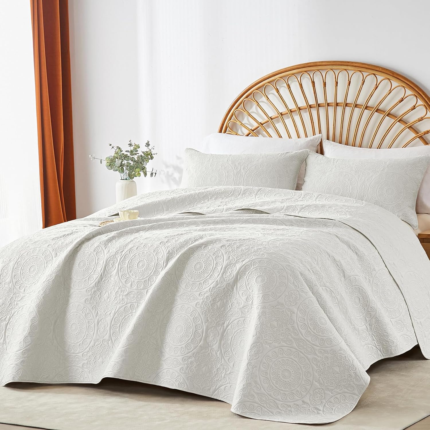 WURUIBO Cream White Quilt Set Queen Size 1