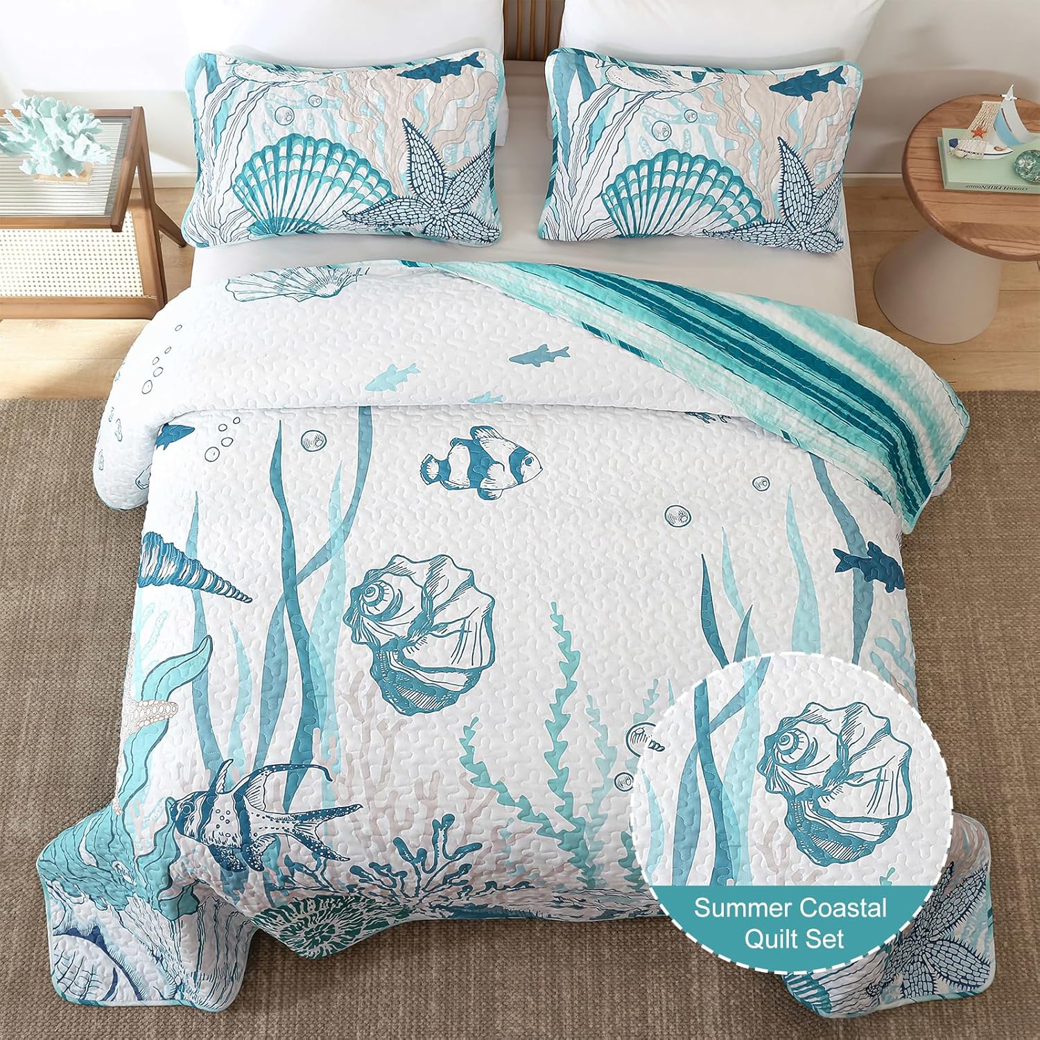 Coastal Quilts King Size 3 Piece Bedding Set