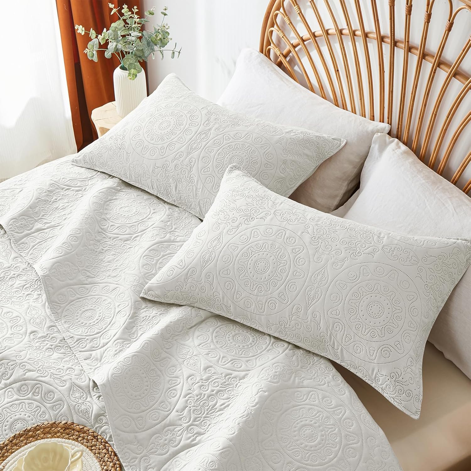 WURUIBO Cream White Quilt Set Queen Size 1