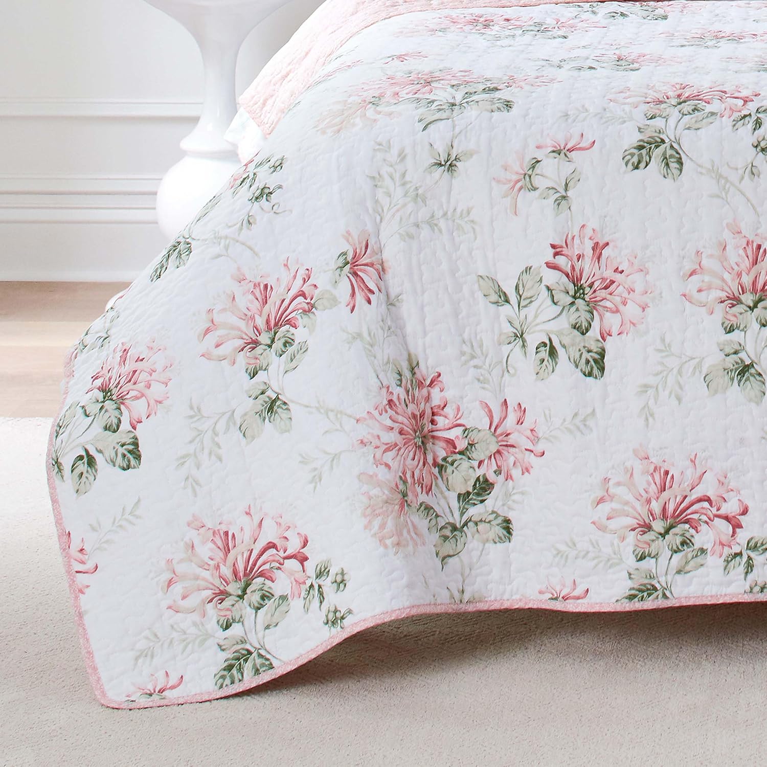 Laura Ashley Queen Quilt Set Honeysuckle Pink