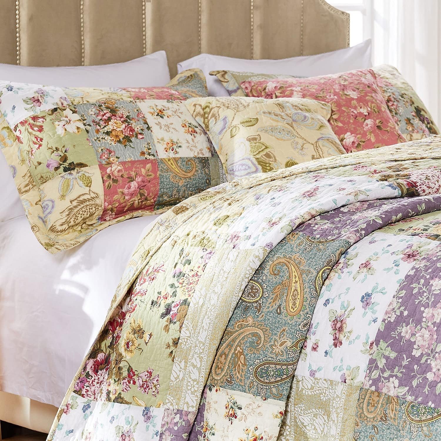 Greenland Home Blooming Prairie 100 Cotton Reversible Quilt Set 5-Piece KingCal King