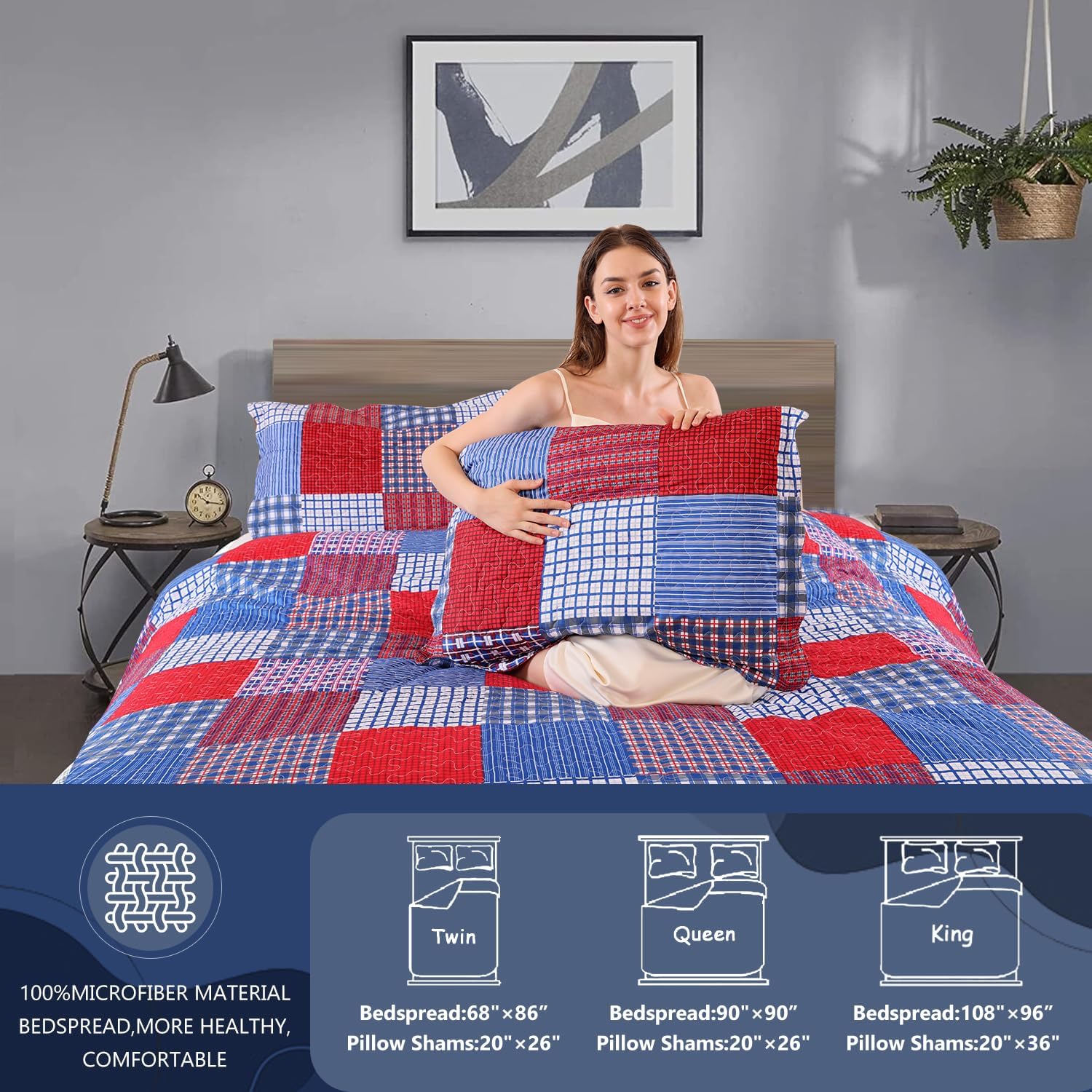 Jessy Home Plaid Quilt Set King Size Bedspread Coverlet
