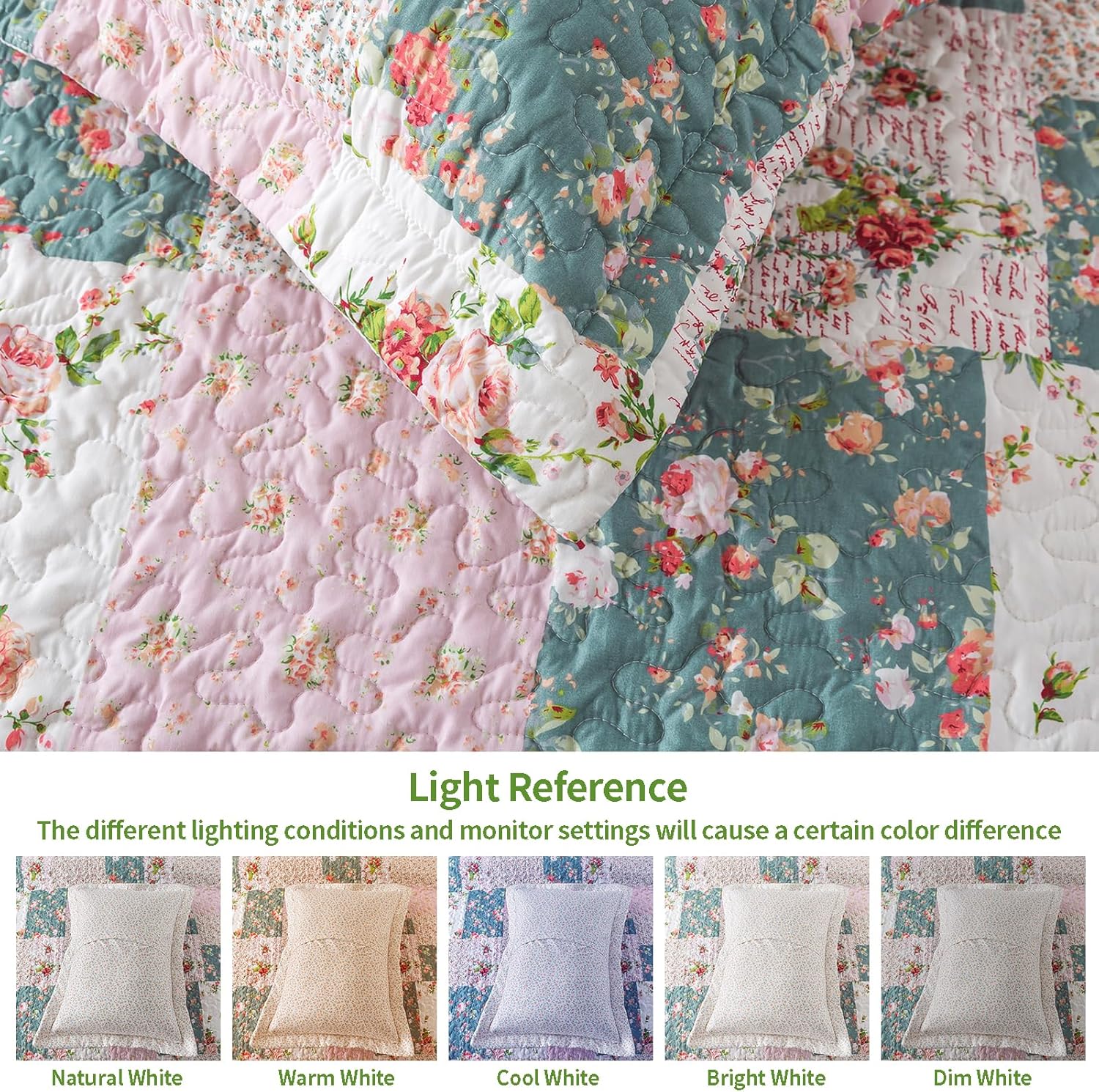 VAPUTAR Reversible Floral Queen Quilt Set 3 Piece