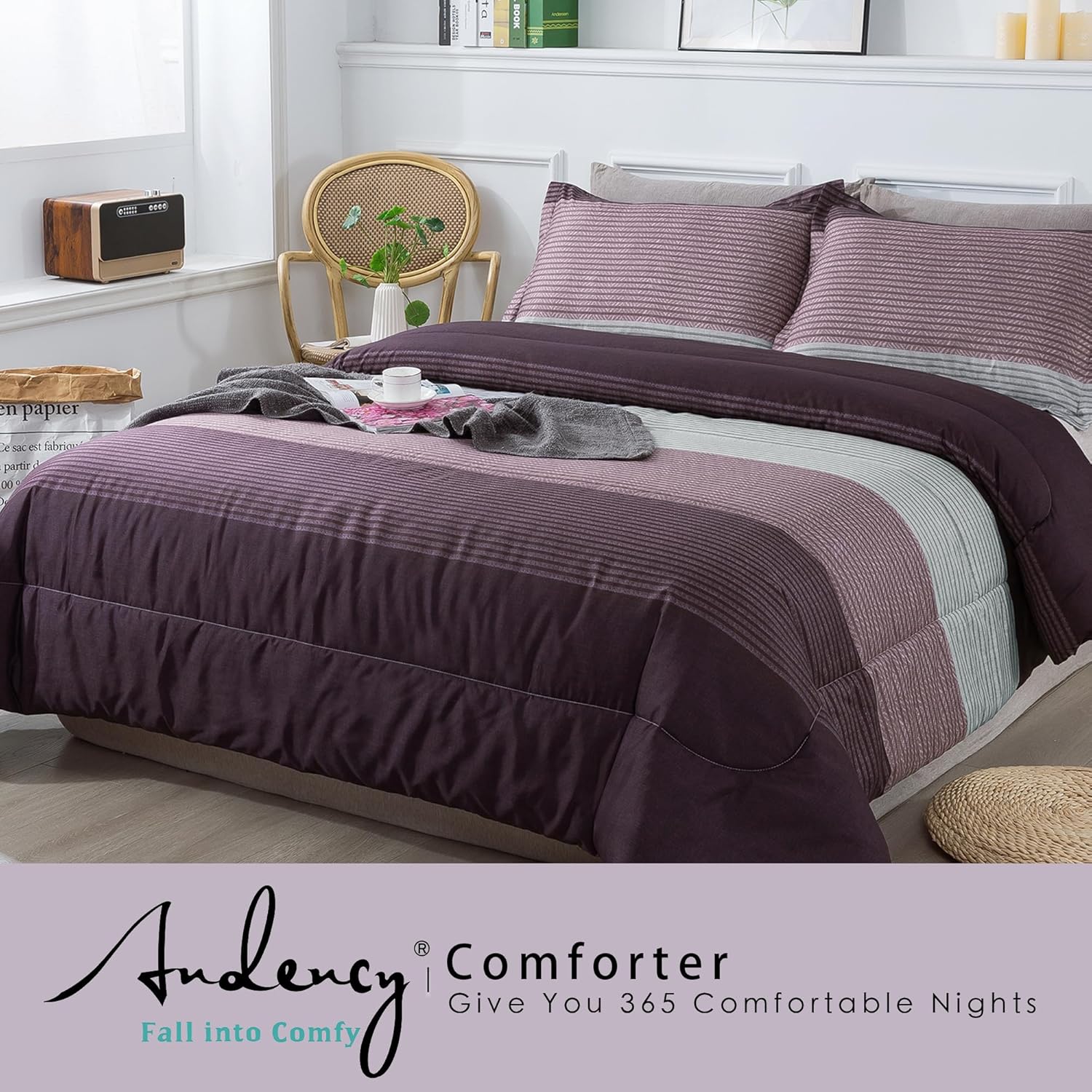 Andency Stripe Comforter Set Queen Size 3 Piece