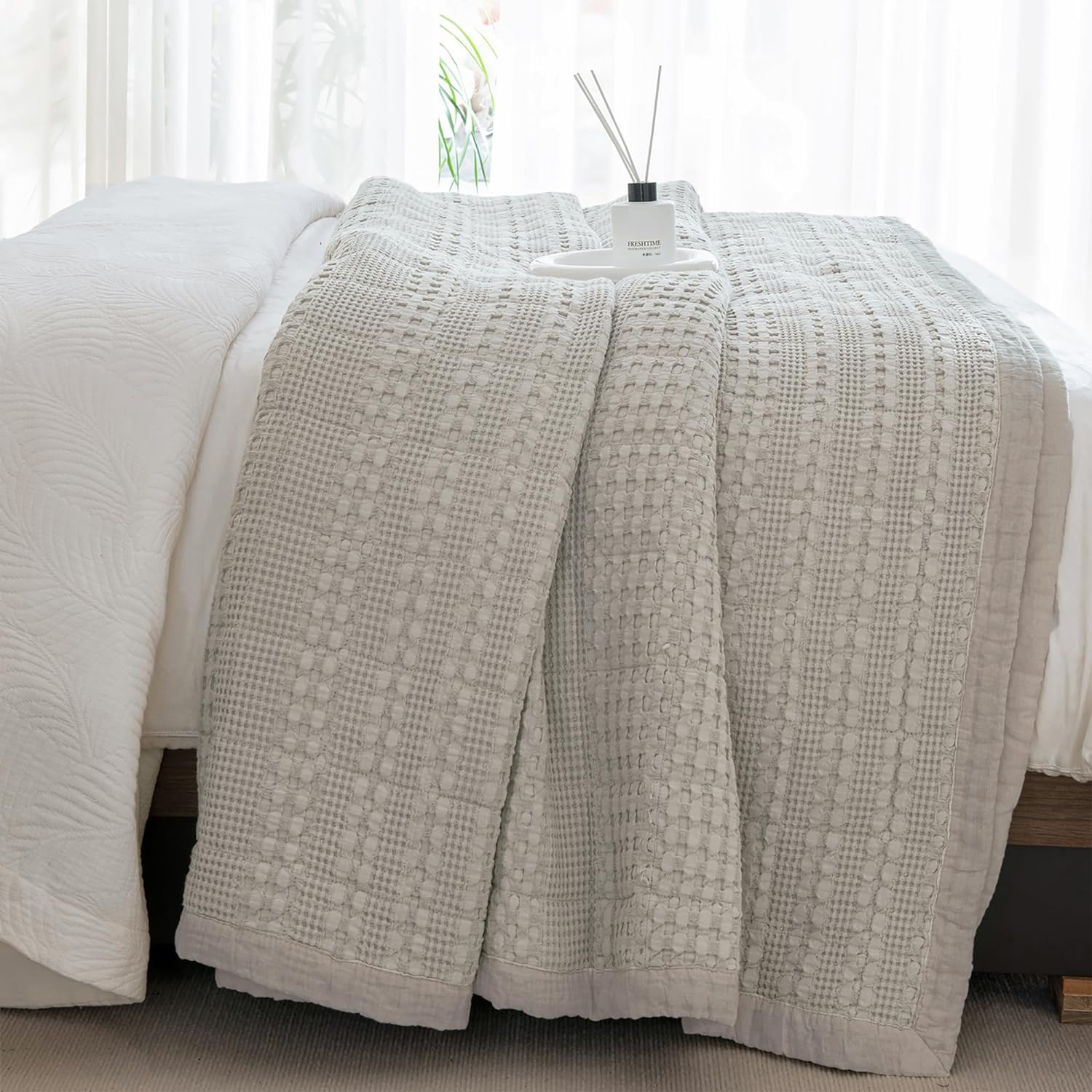 Sanracie Khaki Waffle Quilt Set 3Pcs Oversized King 1