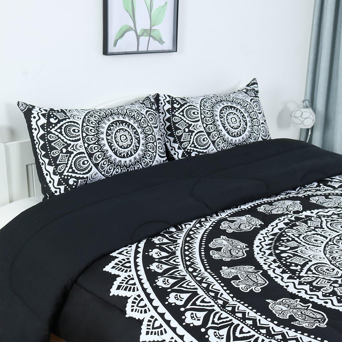 Uxcell Bohemian Black Comforter Set - 3D Printed Reversible 3 Piece