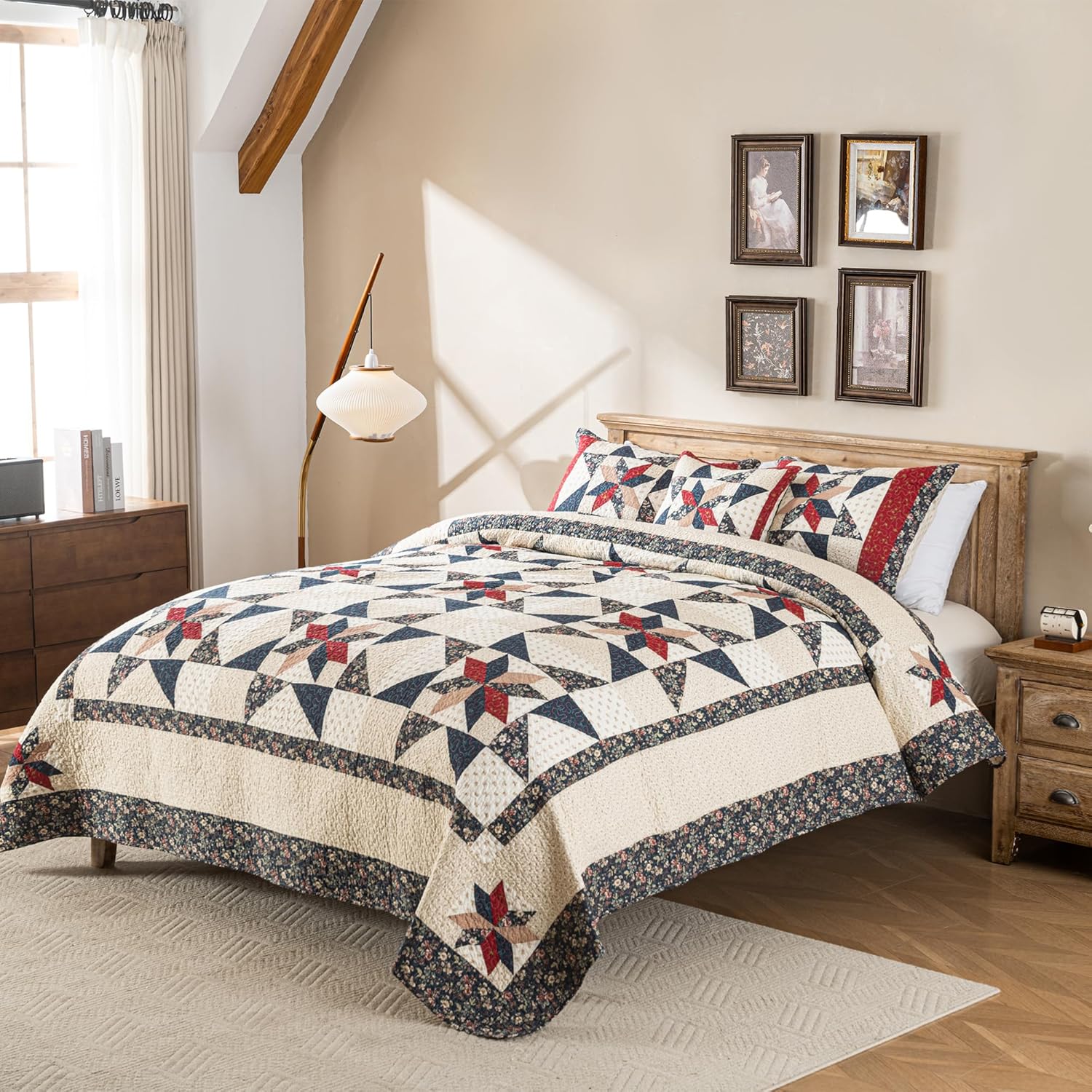 Star Patchwork Quilt Set Cal King 100 Cotton Reversible Comforter