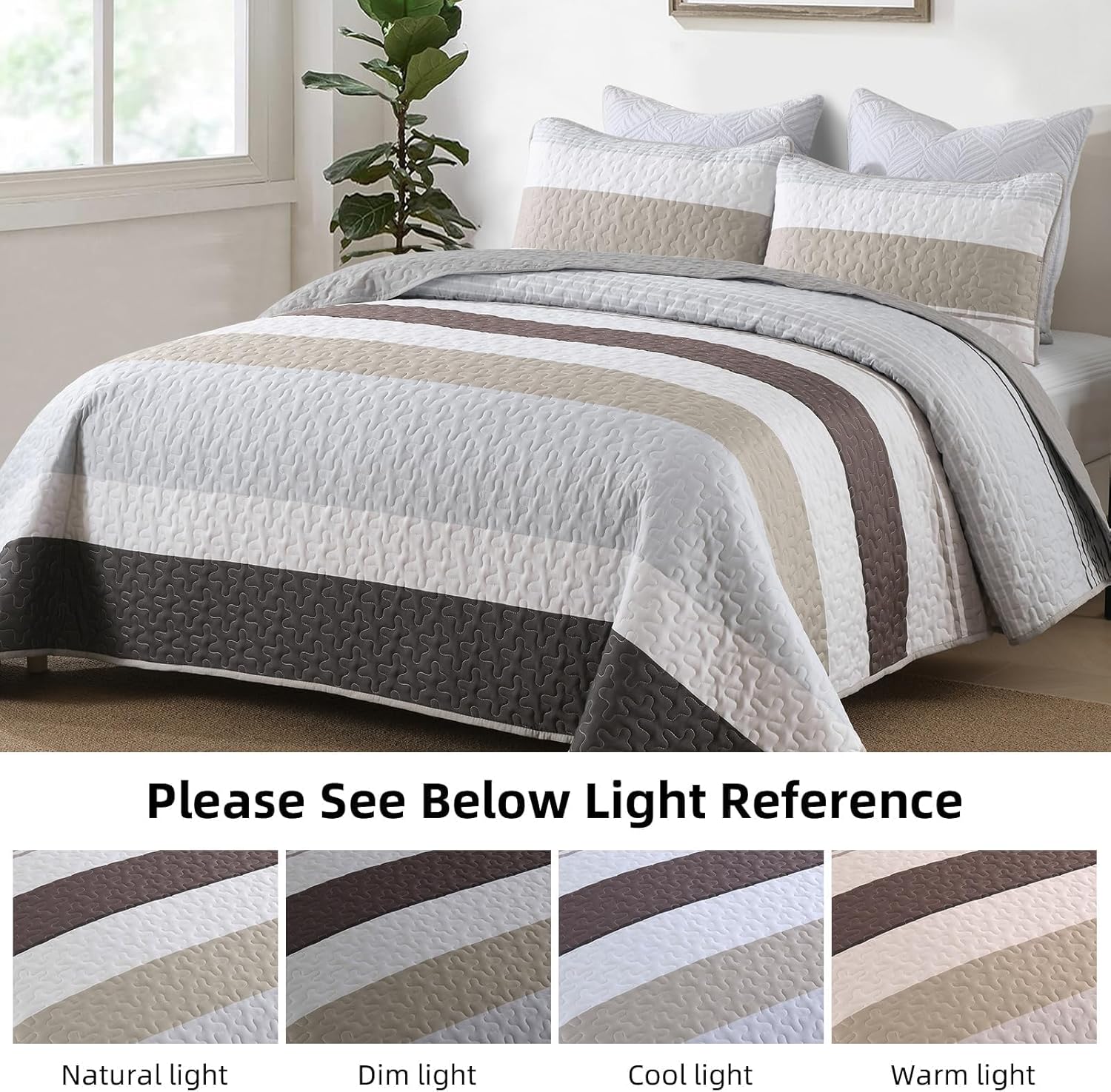 Dinjoy Grey Boho Striped California King Quilt Set