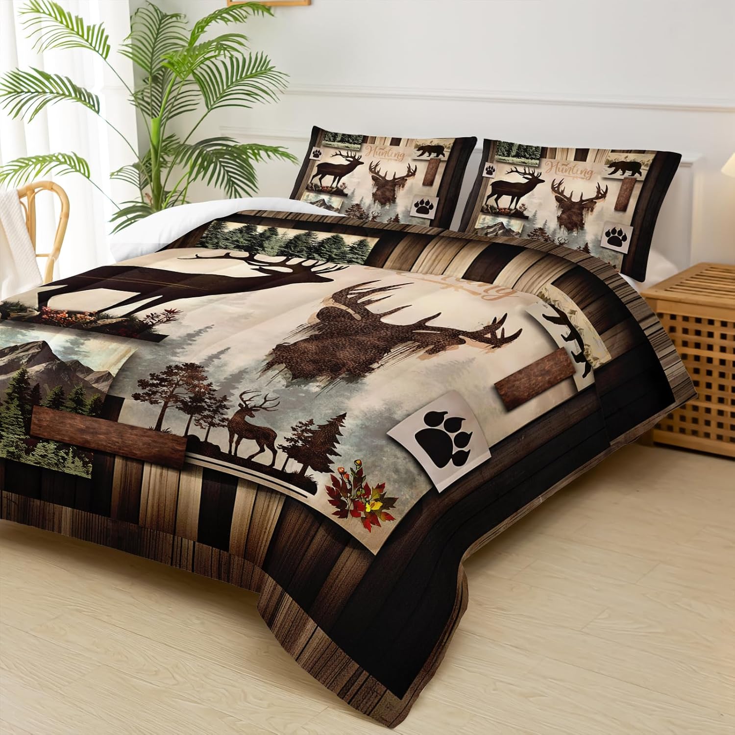 Black Deer Comforter Set Full Size with 2 Pillow Cases