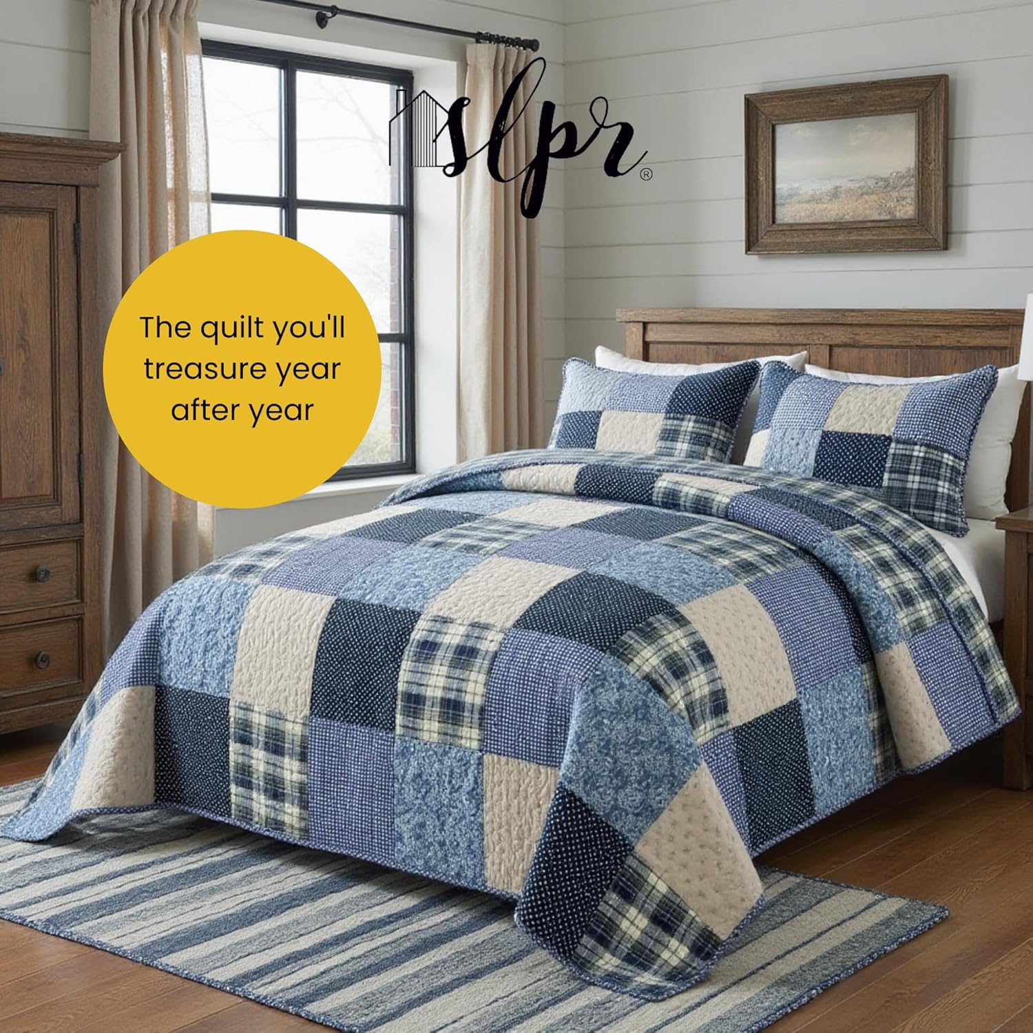 SLPR Blue Symphony Cotton Quilt Set Queen with 2 Shams