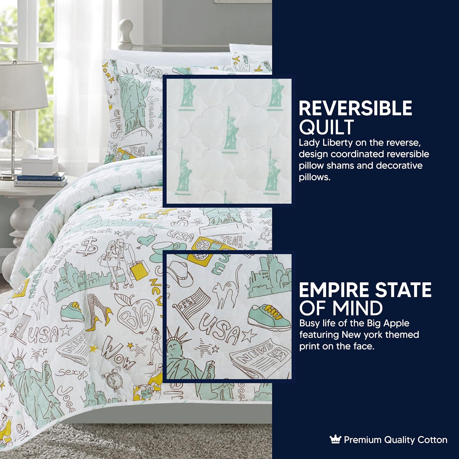 Chic Home New York 5 Piece Reversible Quilt Set - Purple