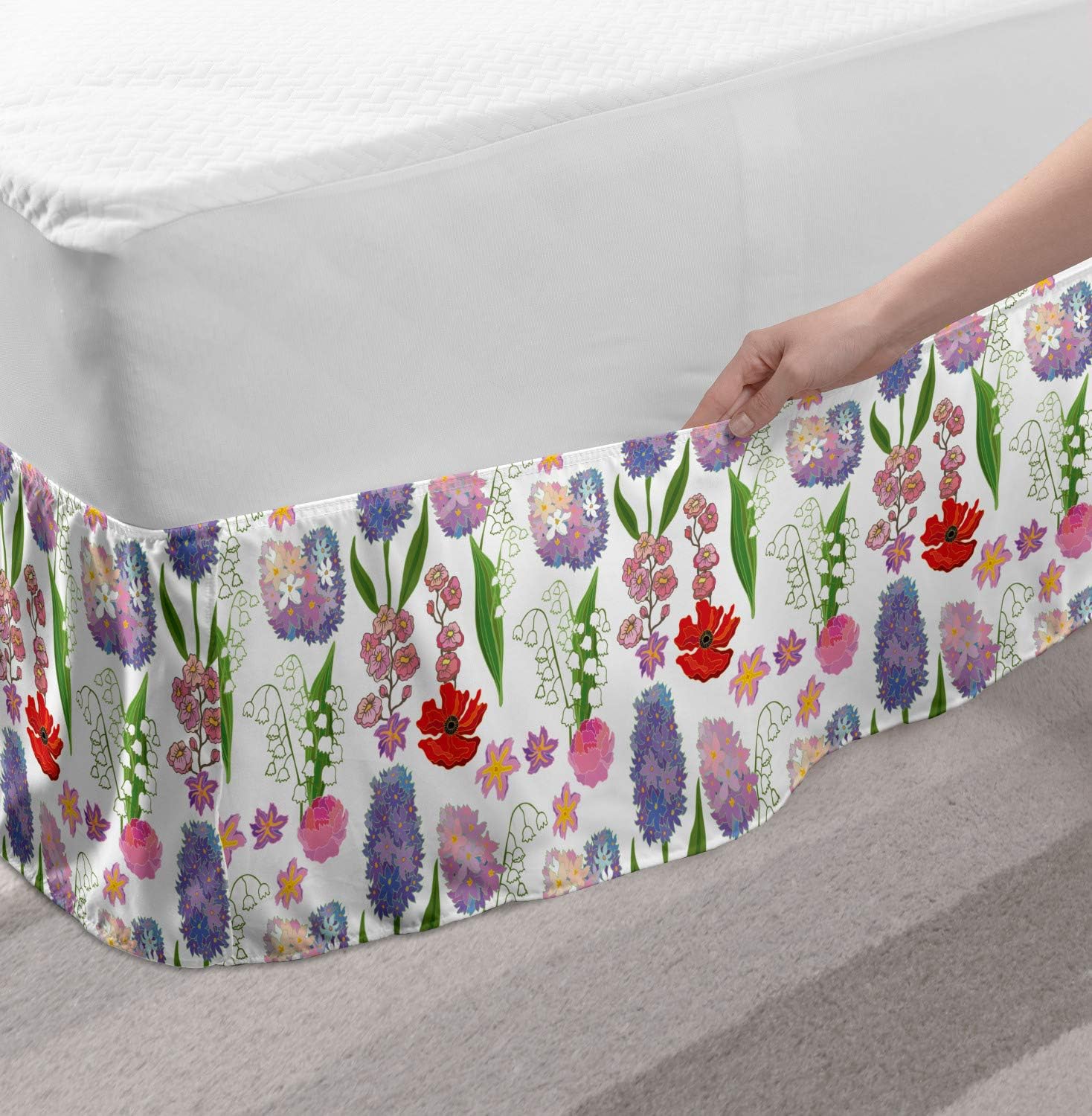 Lunarable Spring Bedskirt Fresh Blossom Floral Theme TwinTwin XL