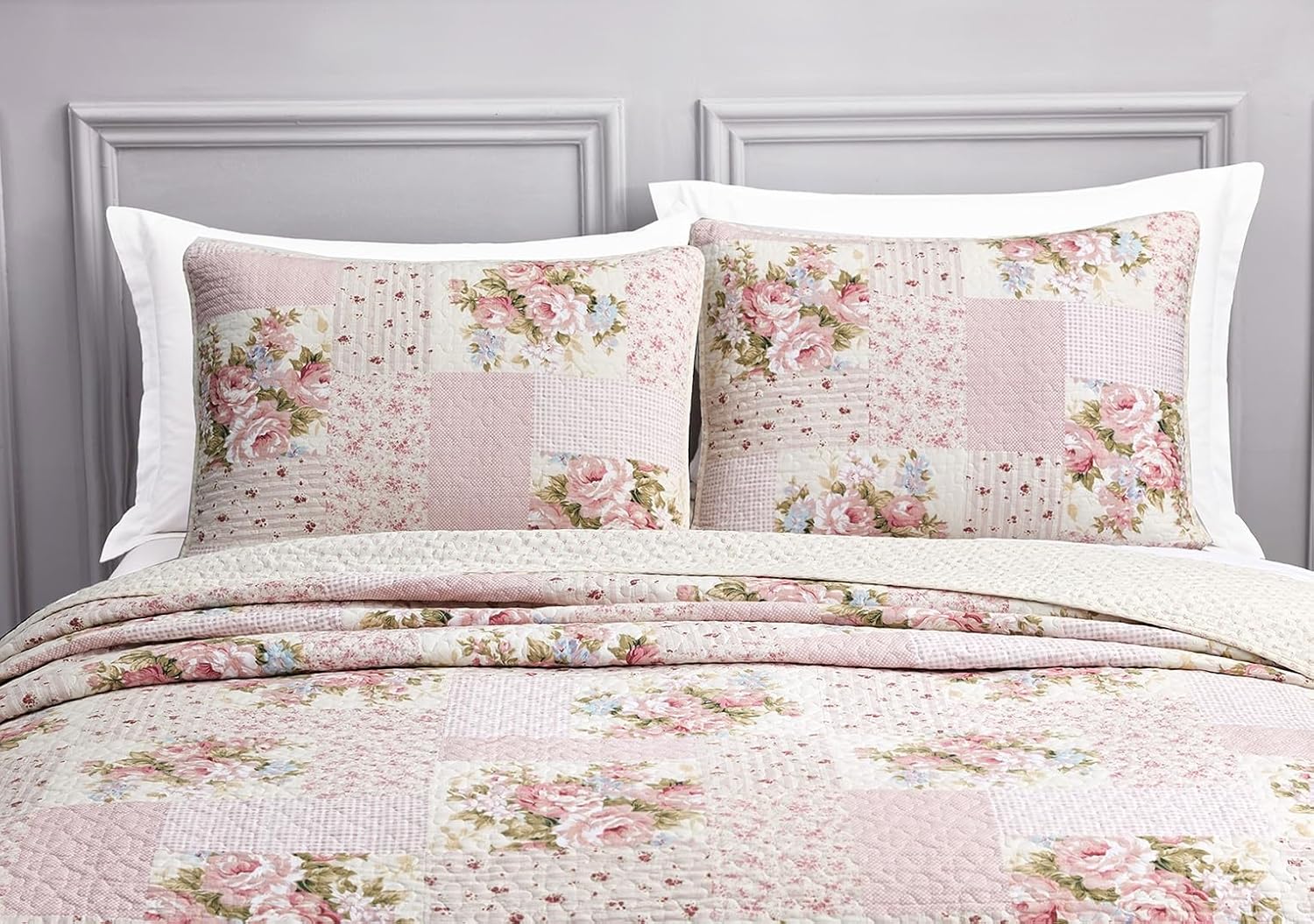 Chezmoi Collection Rosy 3-Piece Queen Quilt Set