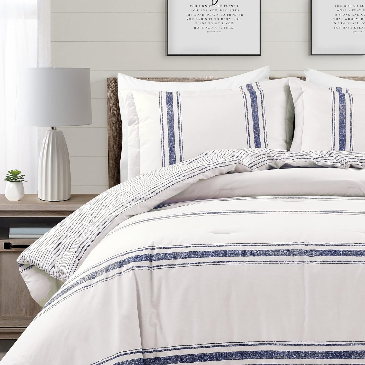 Lush Decor Farmhouse Stripe Reversible Comforter Set