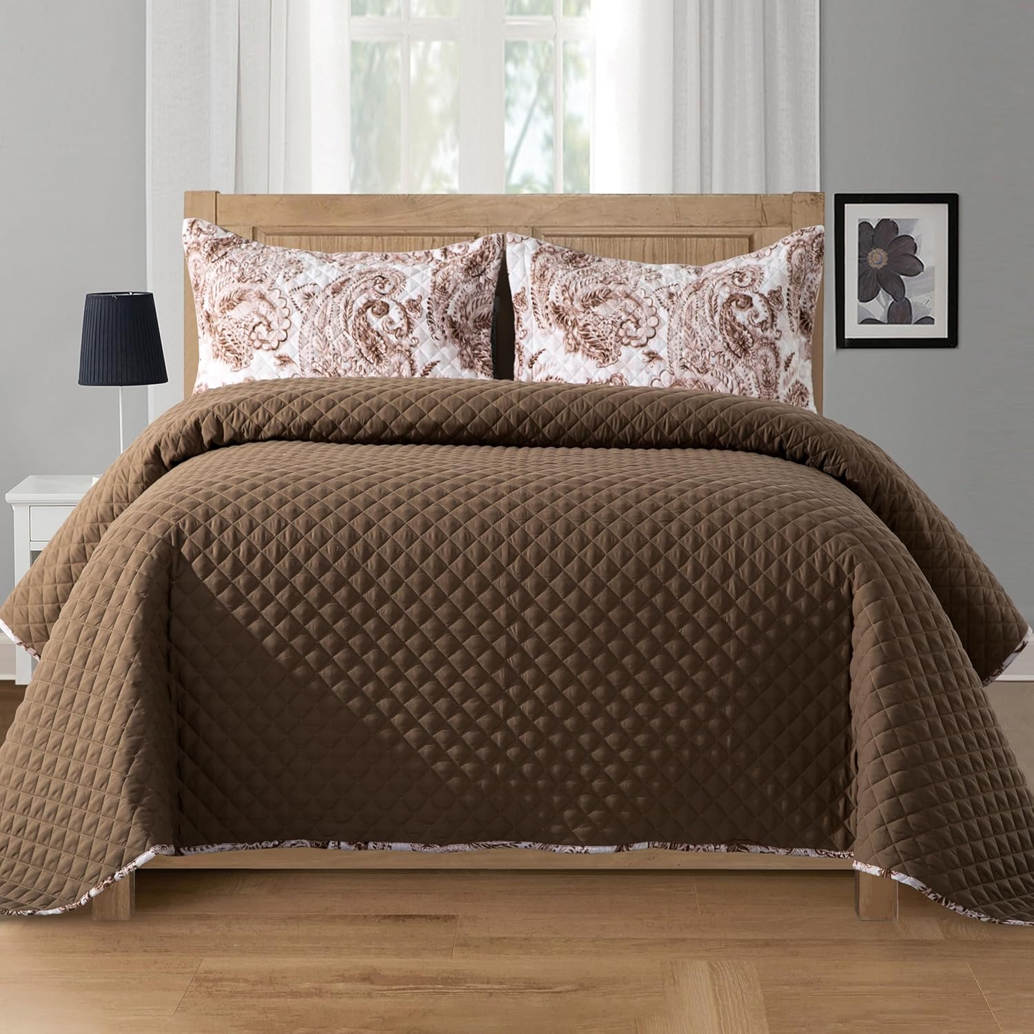 Elegant Comfort 3-Piece Reversible Quilt Set - California King Taupe