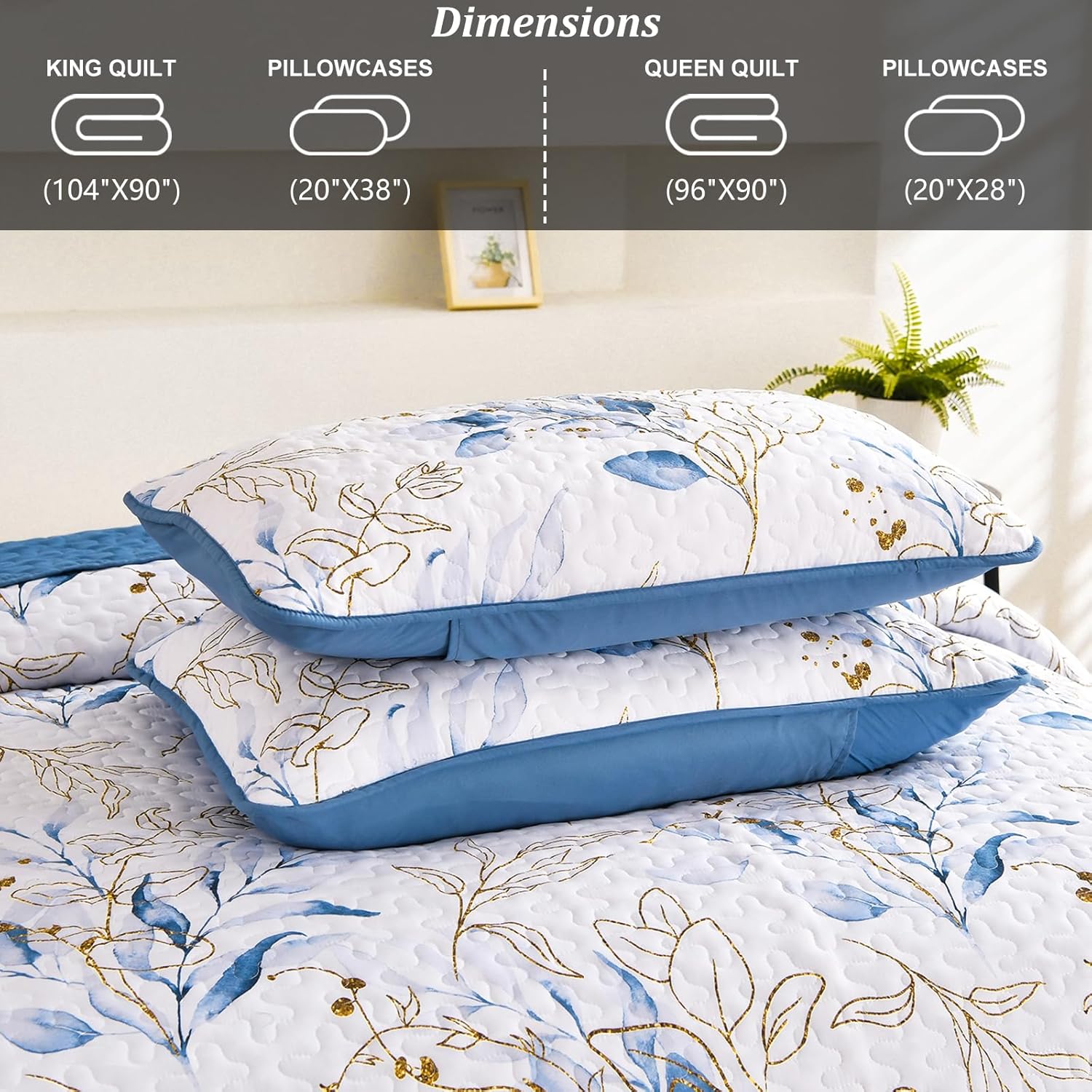 Anibedding Blue Quilt Set California King 3 Piece