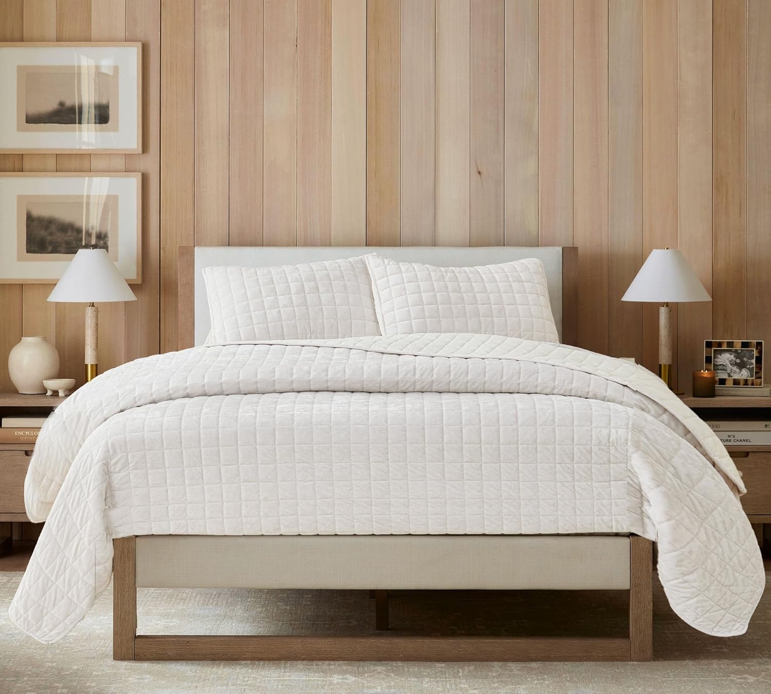 Velvet Quilt Oversized King Size 120x128 Cream White