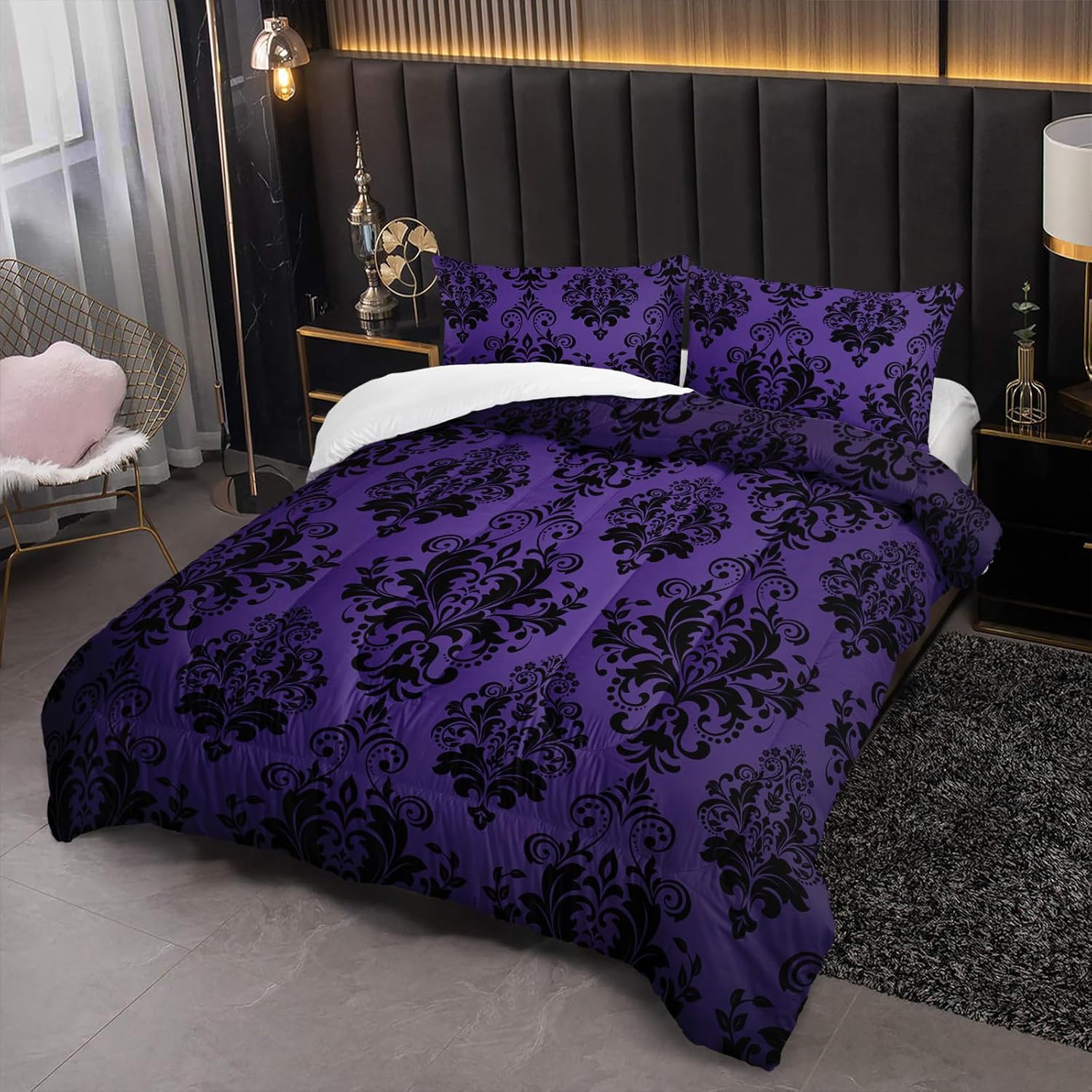 Nttopship Violet Gothic Floral Comforter Set