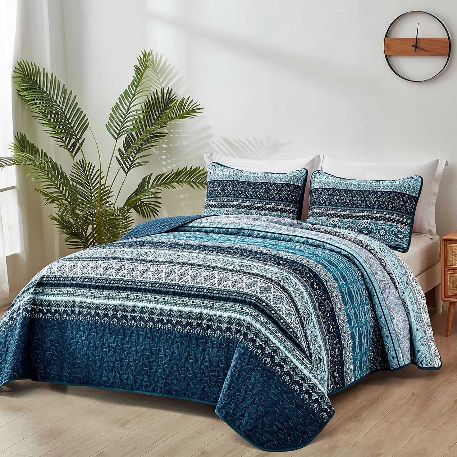WONGS BEDDING Boho Quilt Set Full Size Blue