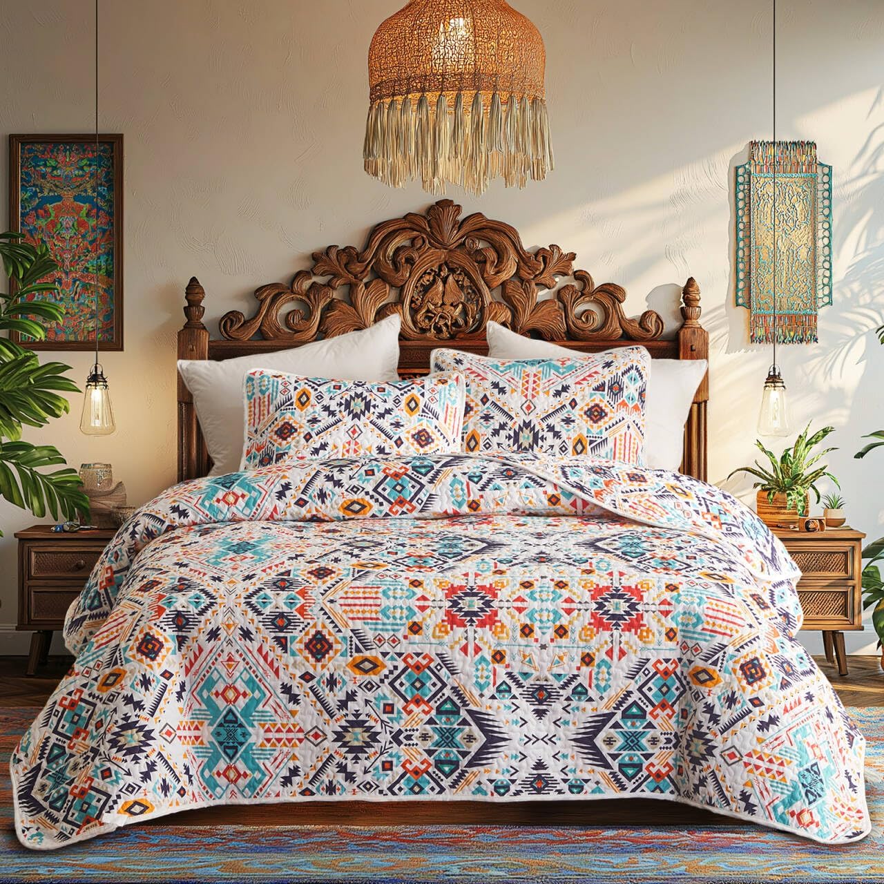 Tititada 3 Piece Boho Quilt Set Queen Size