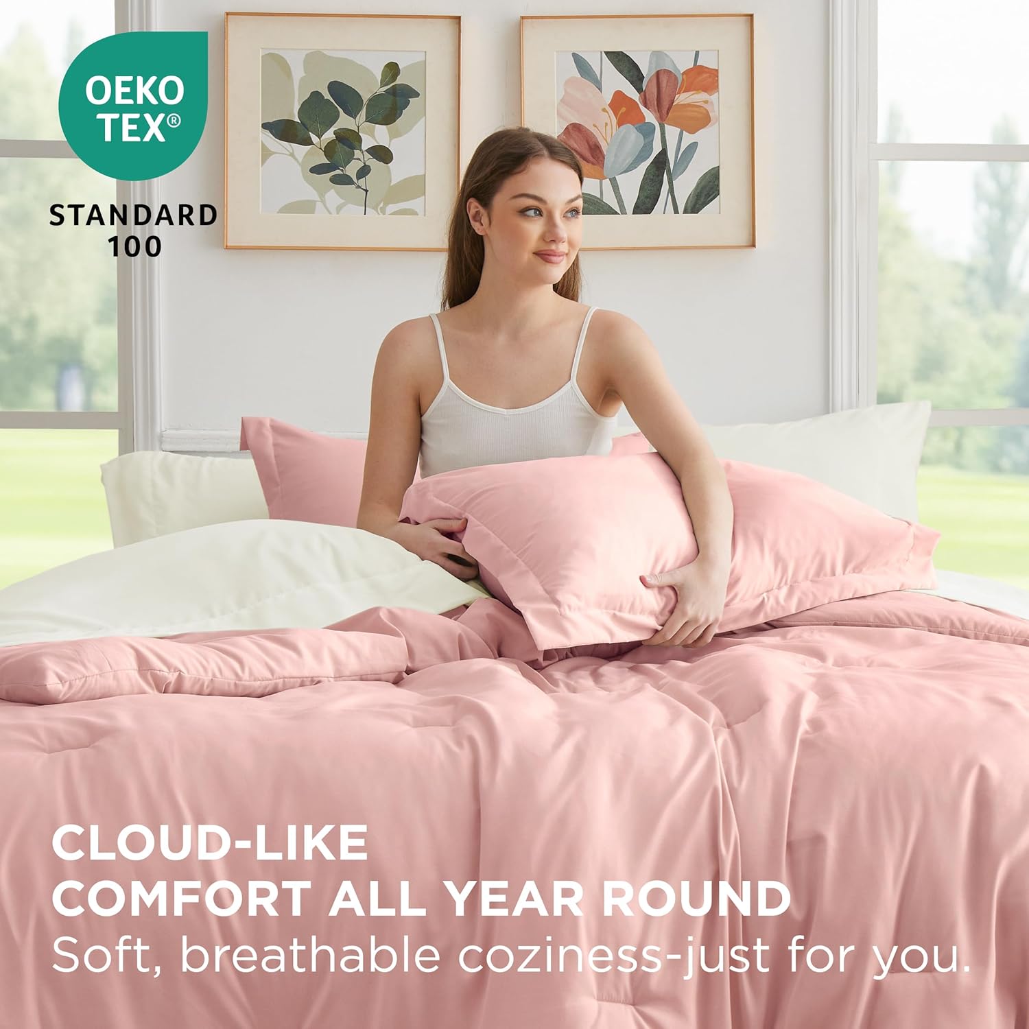 Bedsure 7-Piece Pink Comforter Set for All Seasons