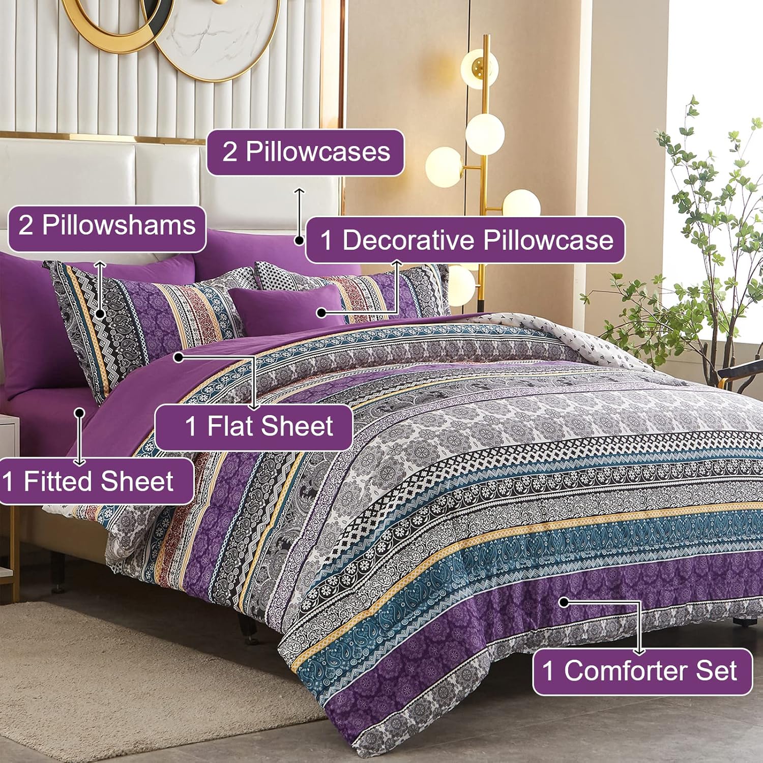 Cottolester Boho Comforter Set 8 Piece Bed in a Bag