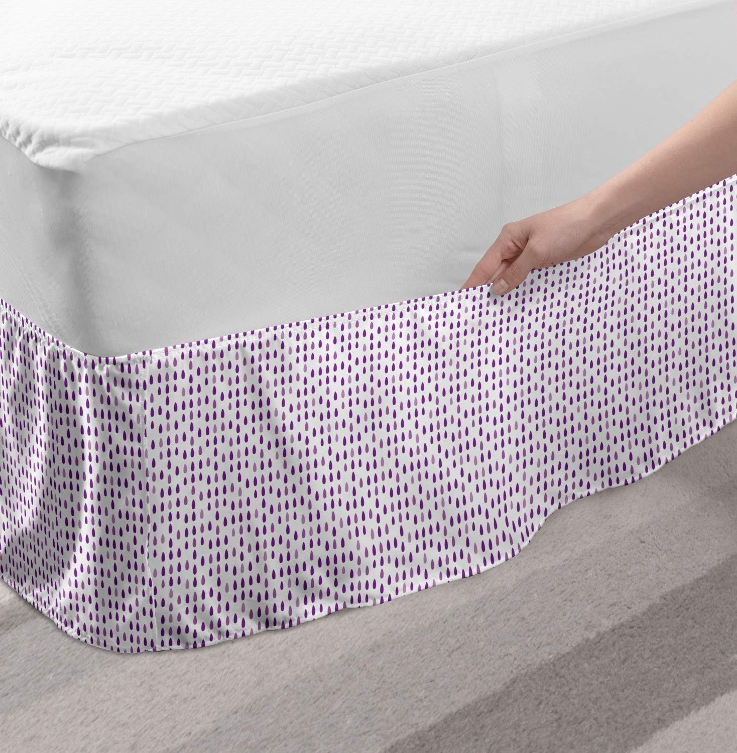 Lunarable Purple Bedskirt with Raindrops Design