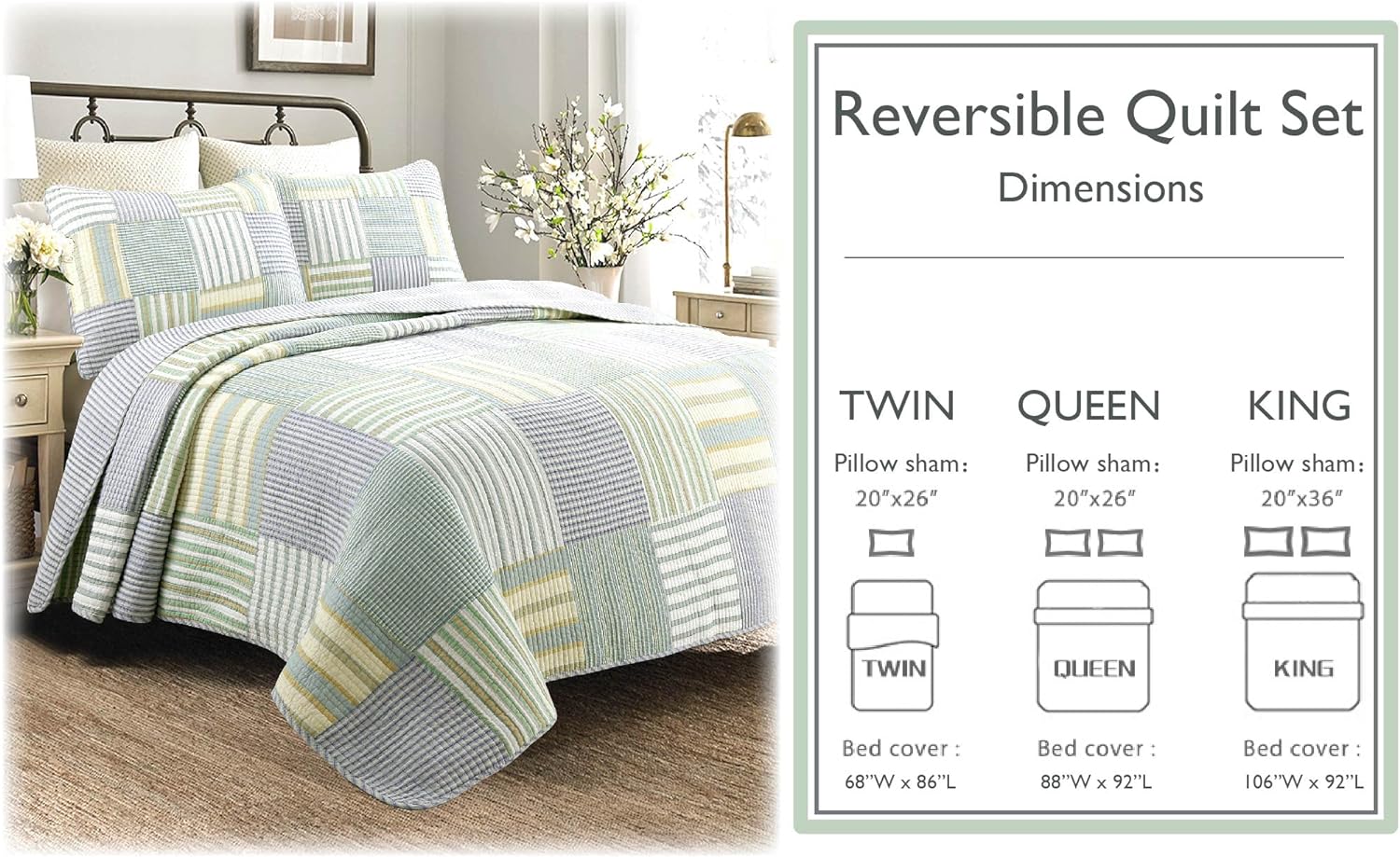 Cozy Line 100 Cotton Reversible Quilt Bedding Set