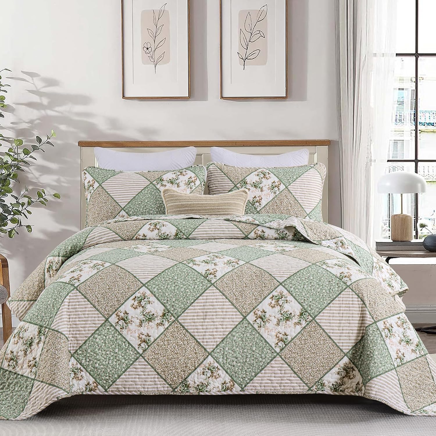 Menghomeus Sage Green Queen Quilt Set